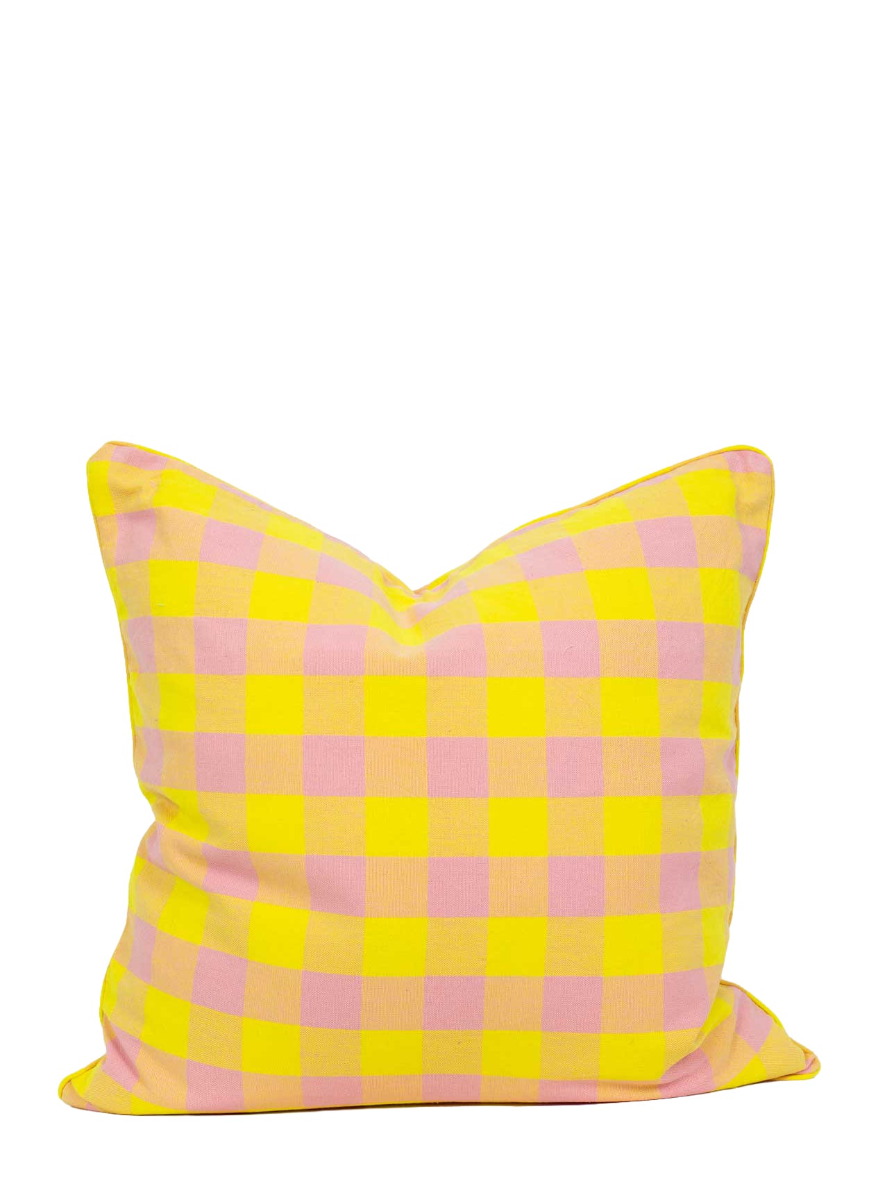 Olga checks eco cushion cover, pink/yellow (50x50 cm)