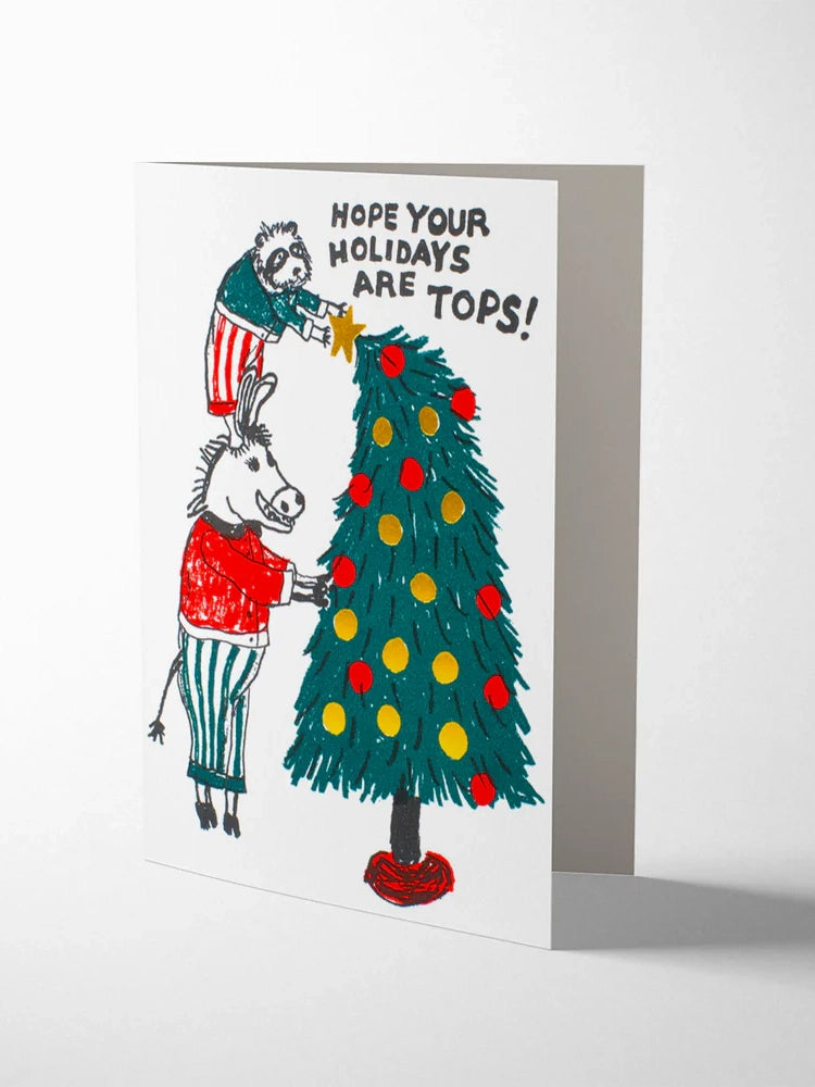 Holidays are tops tree and animals christmas card