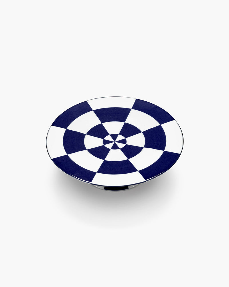 Checkerboard cake stand Fête des Bêtes, blue-white