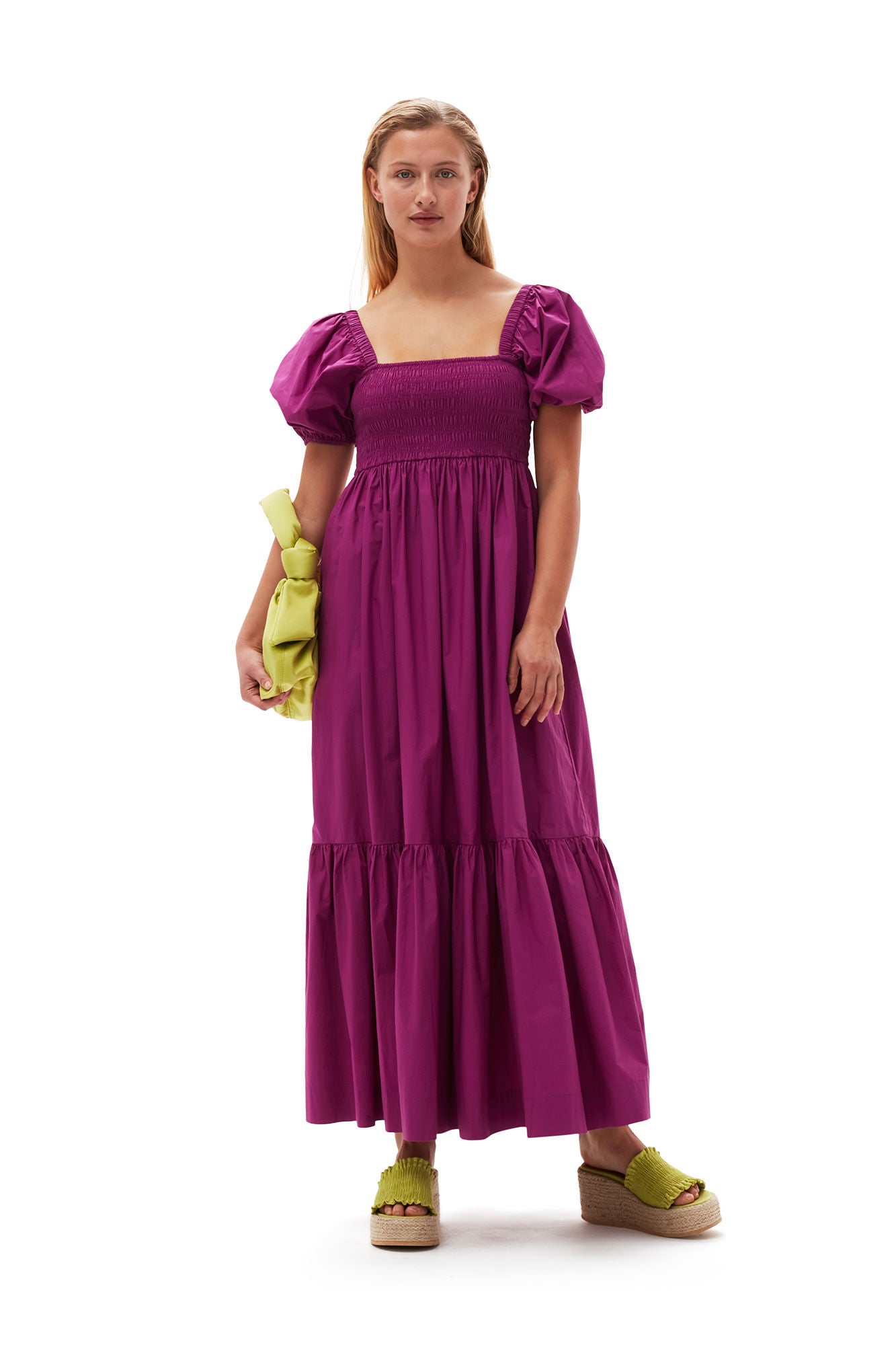 Cotton Poplin Smock Maxi Dress, purple wine