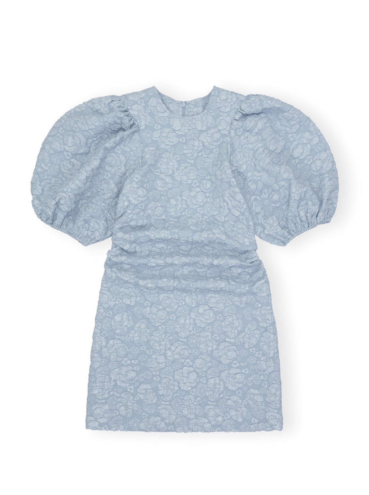 GANNI: Stretch Jacquard Puff Sleeves Mini Dress, sky blue