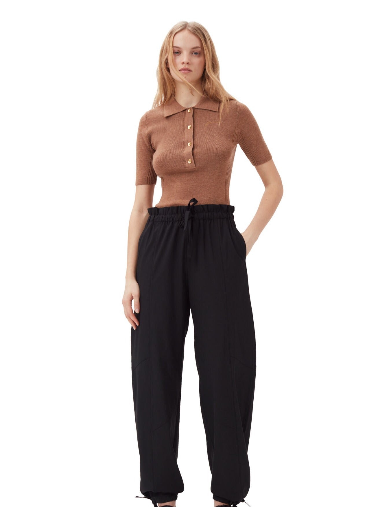 Drapey Melange Elasticated Waist Pants, black