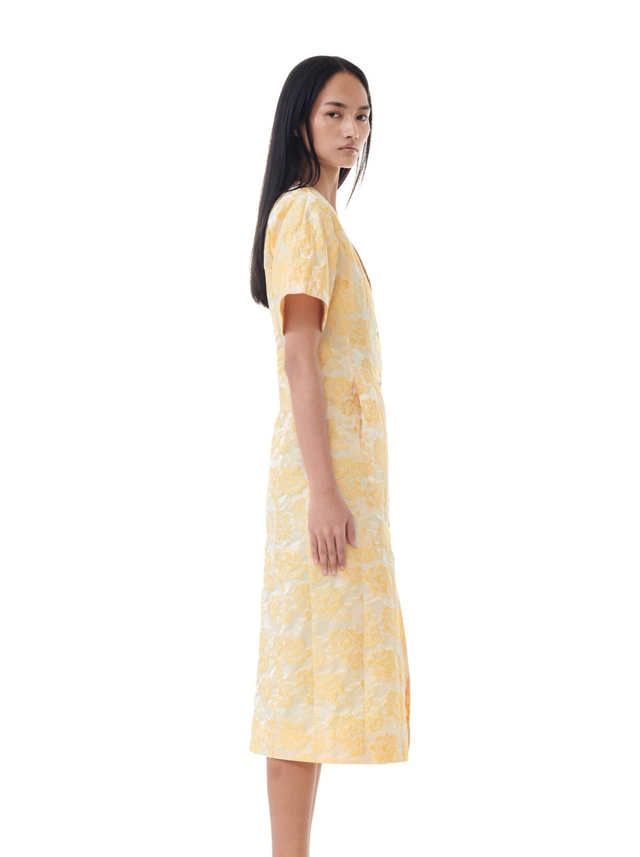 Botanical Jacquard Midi Dress, yellow