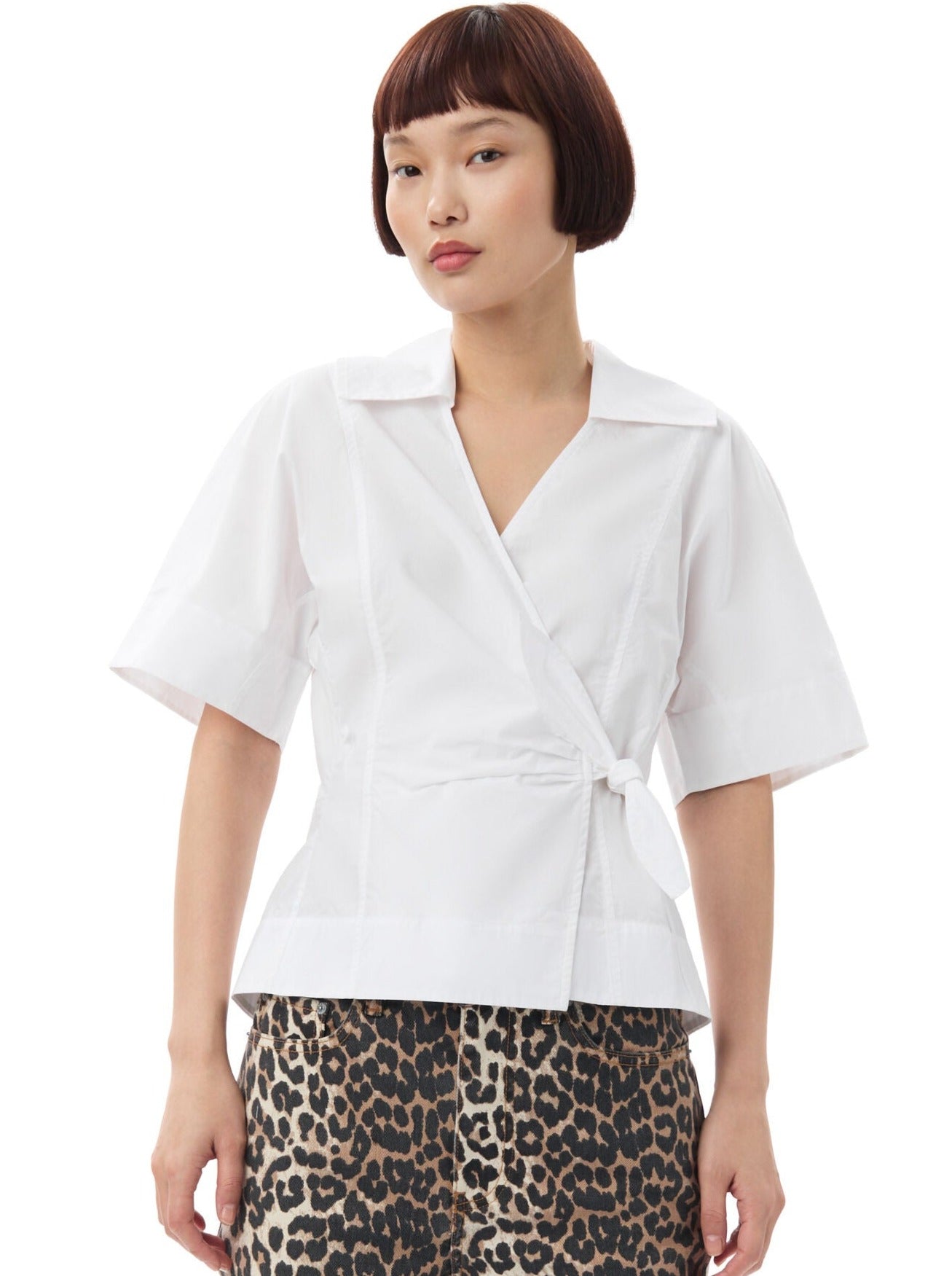 Cotton Poplin Wrap Blouse, white