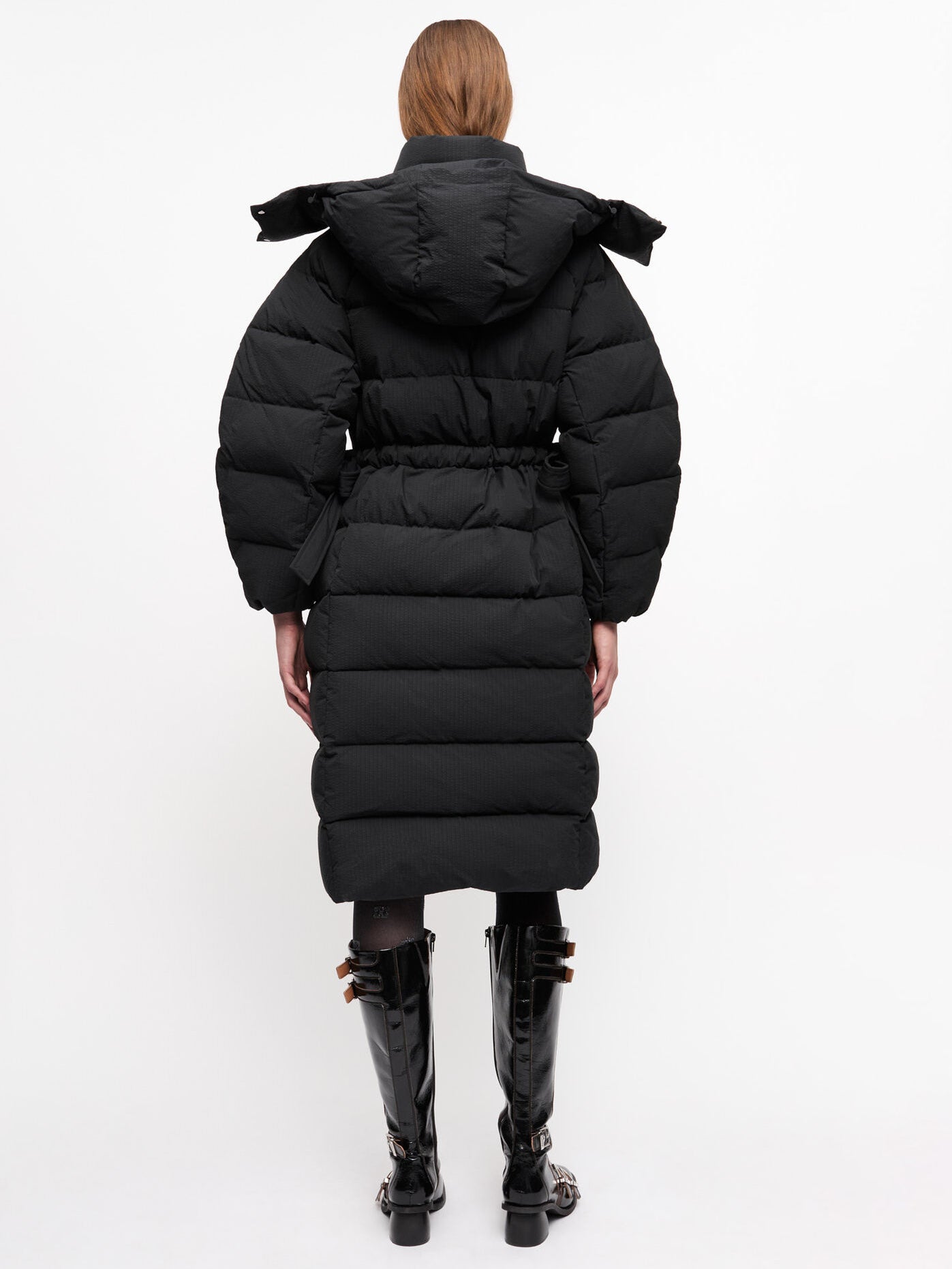 Tech Seersucker Puffer Coat, black