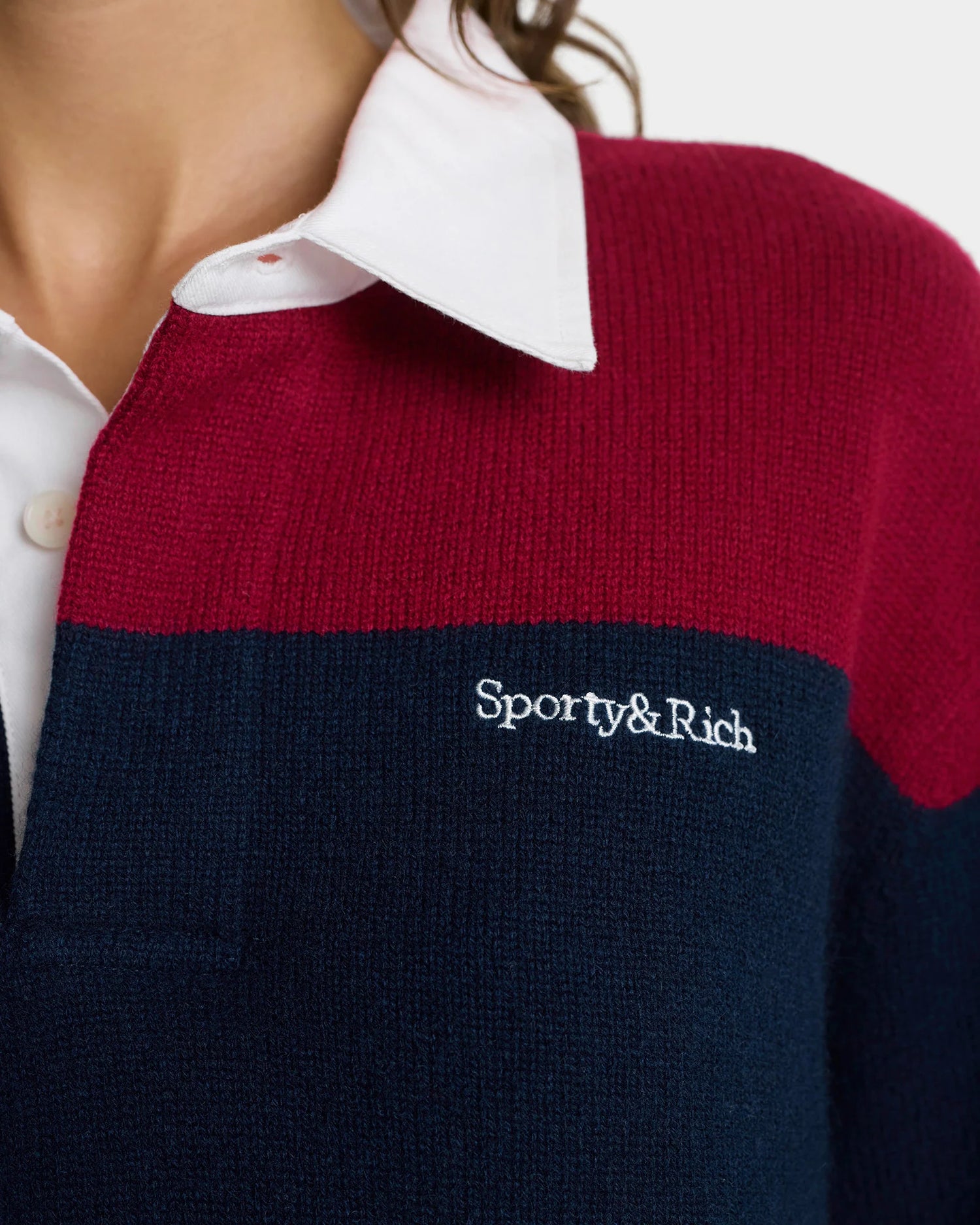 Serif logo cashmere rugby polo, merlot-navy