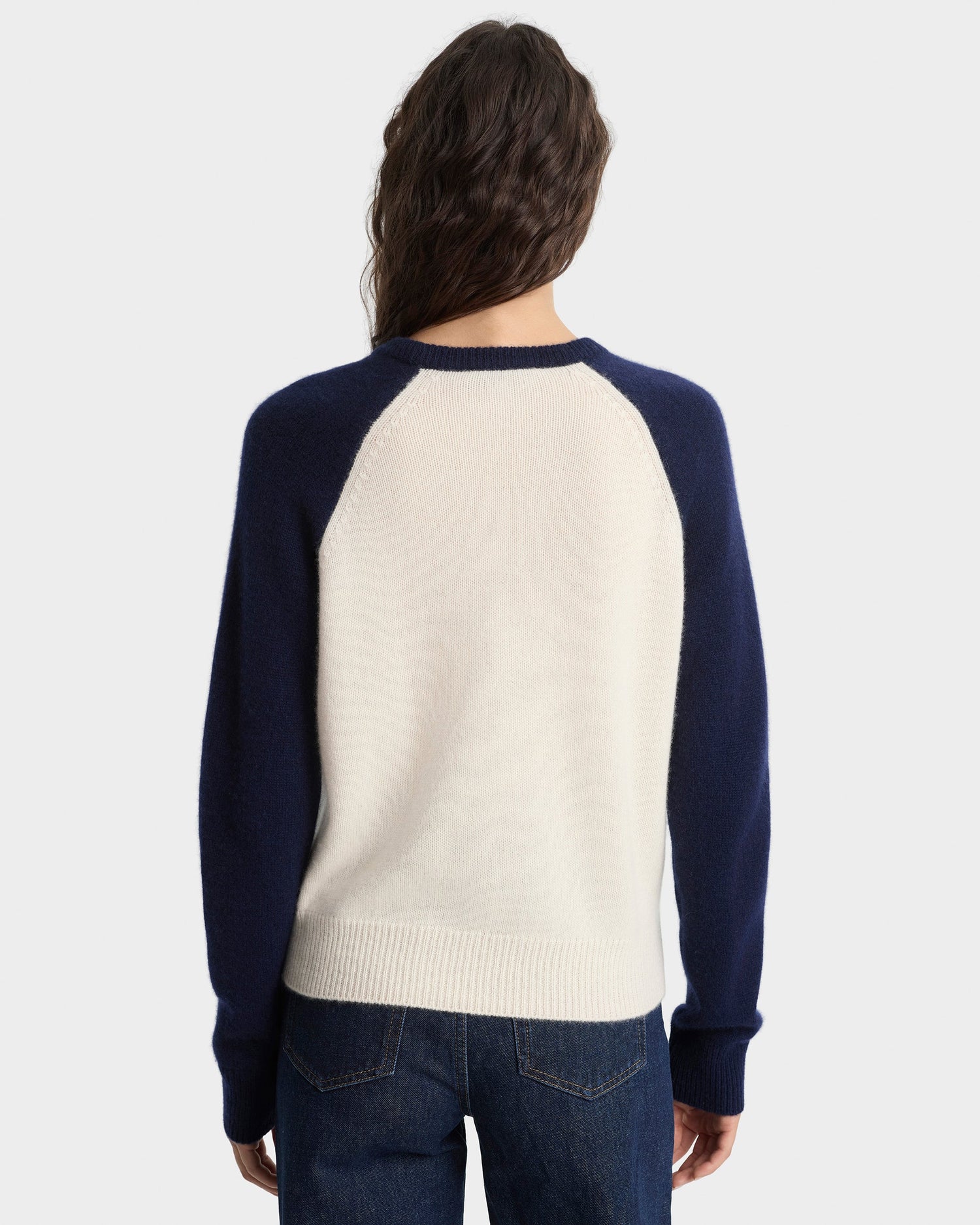 Syracuse cashmere baseball sweater, ecru-navy