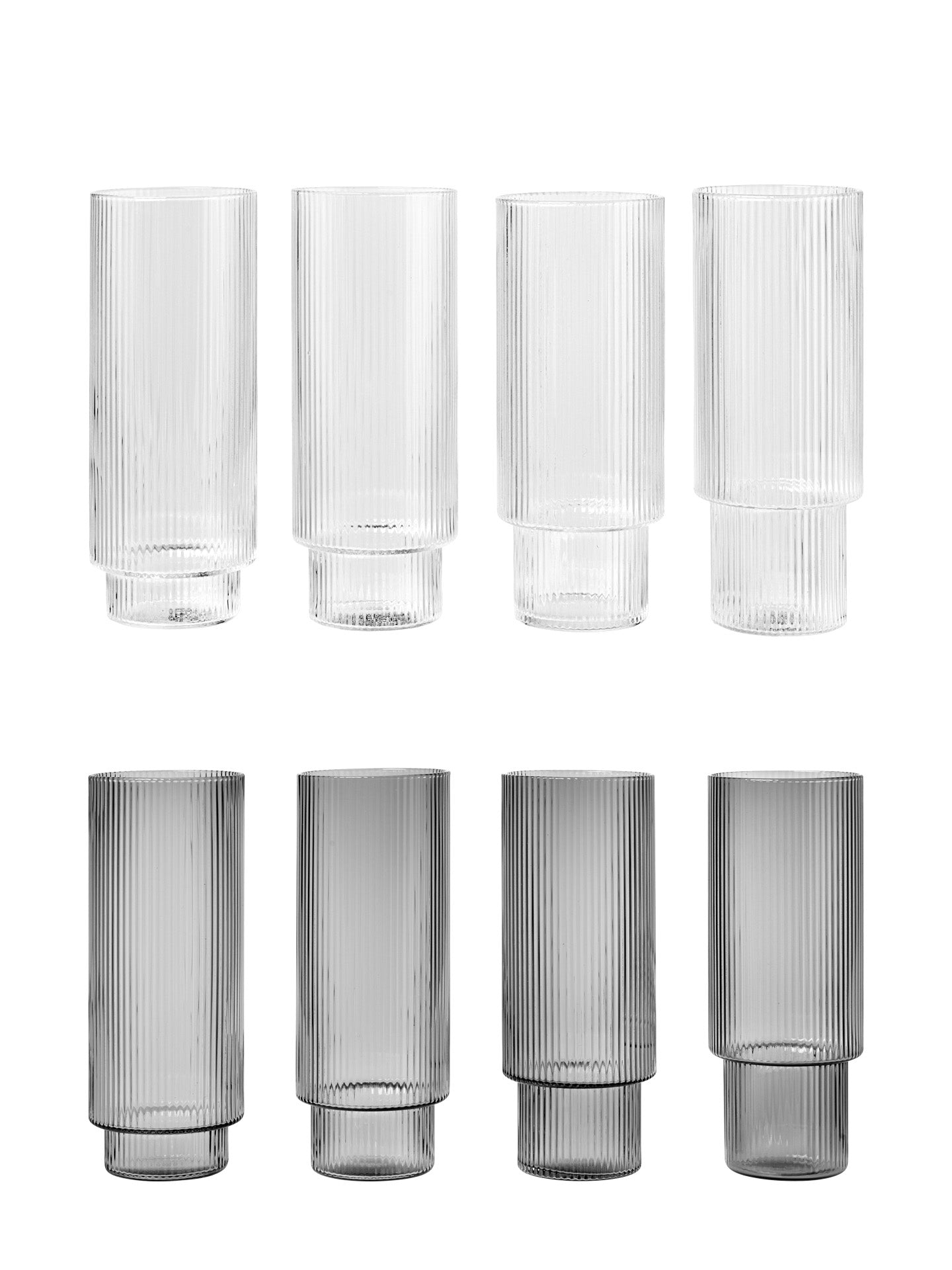 Ripple tall glasses set, clear or smoked grey