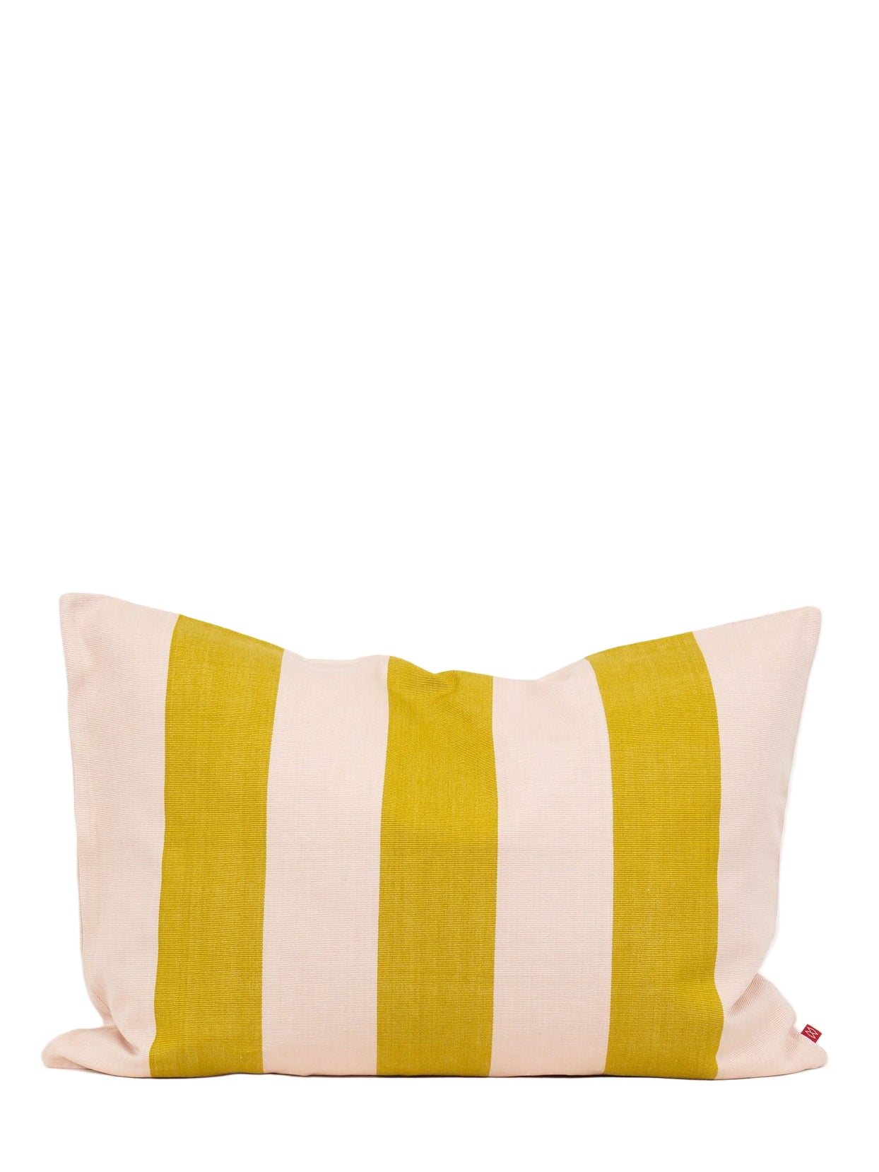 Striped pillow with mustard and light pink horizontal stripes 