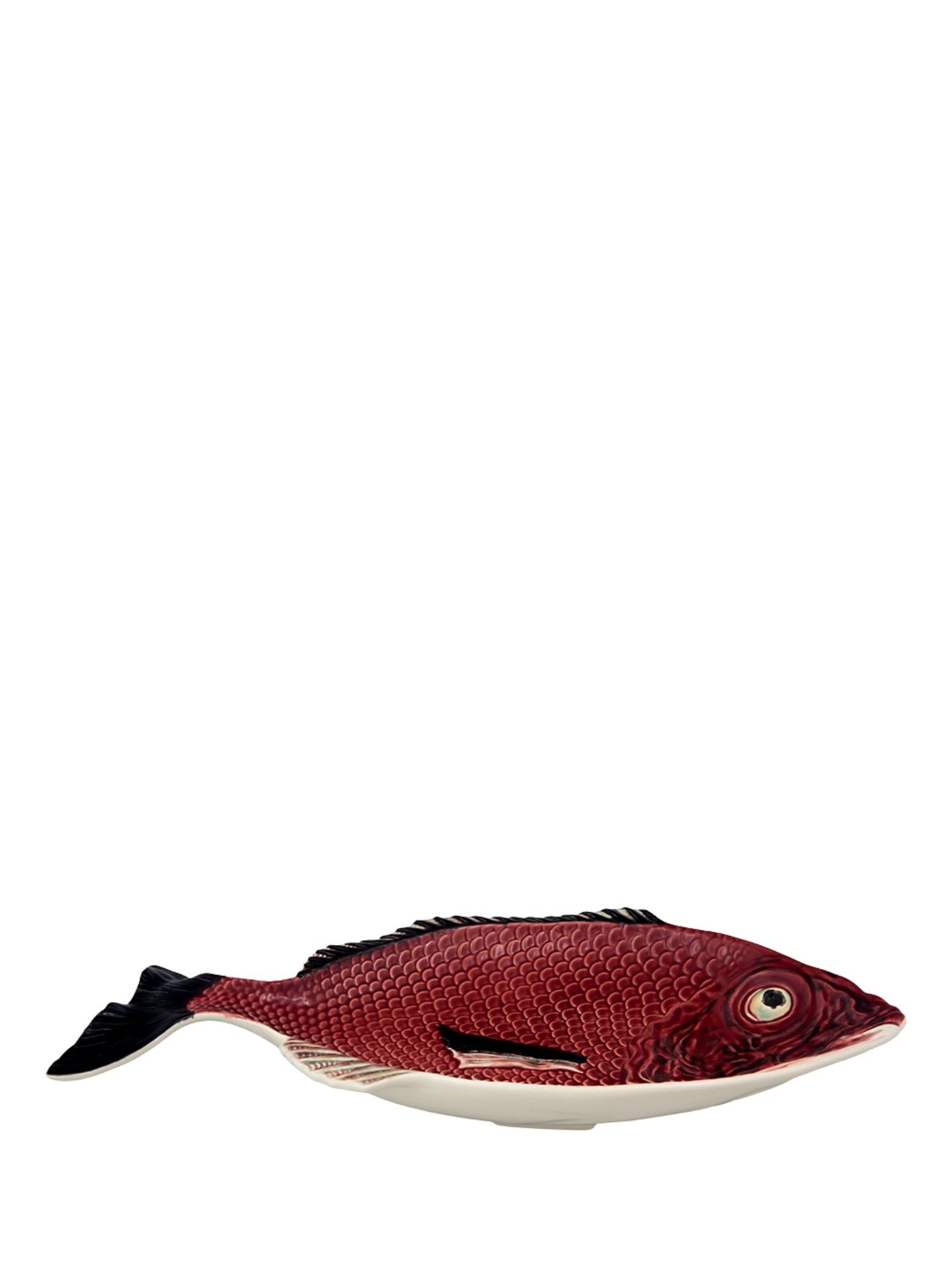 Red fish-shaped dish on a white background