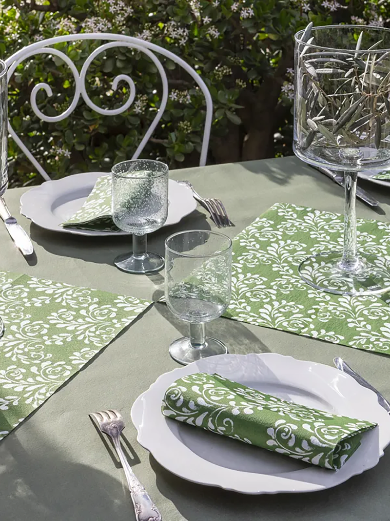 Arabesque dinner napkins, olive green (40x40cm)