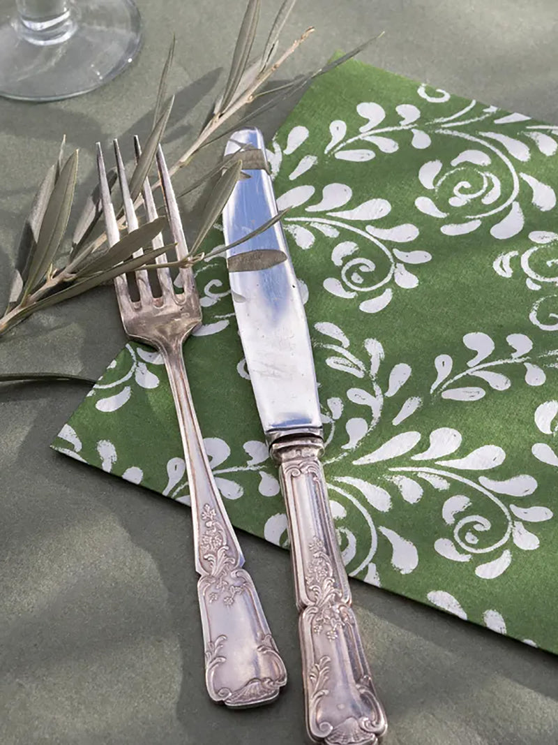 Arabesque dinner napkins, olive green (40x40cm)