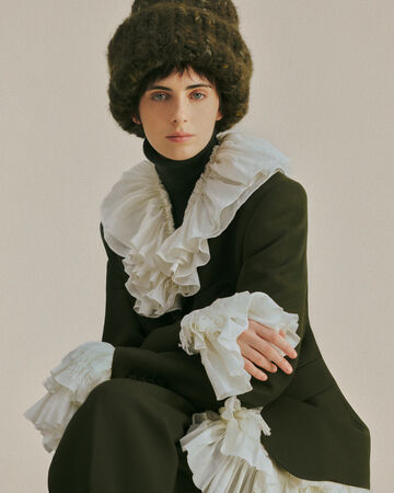 Viscose silk habotai frill blouse, egret