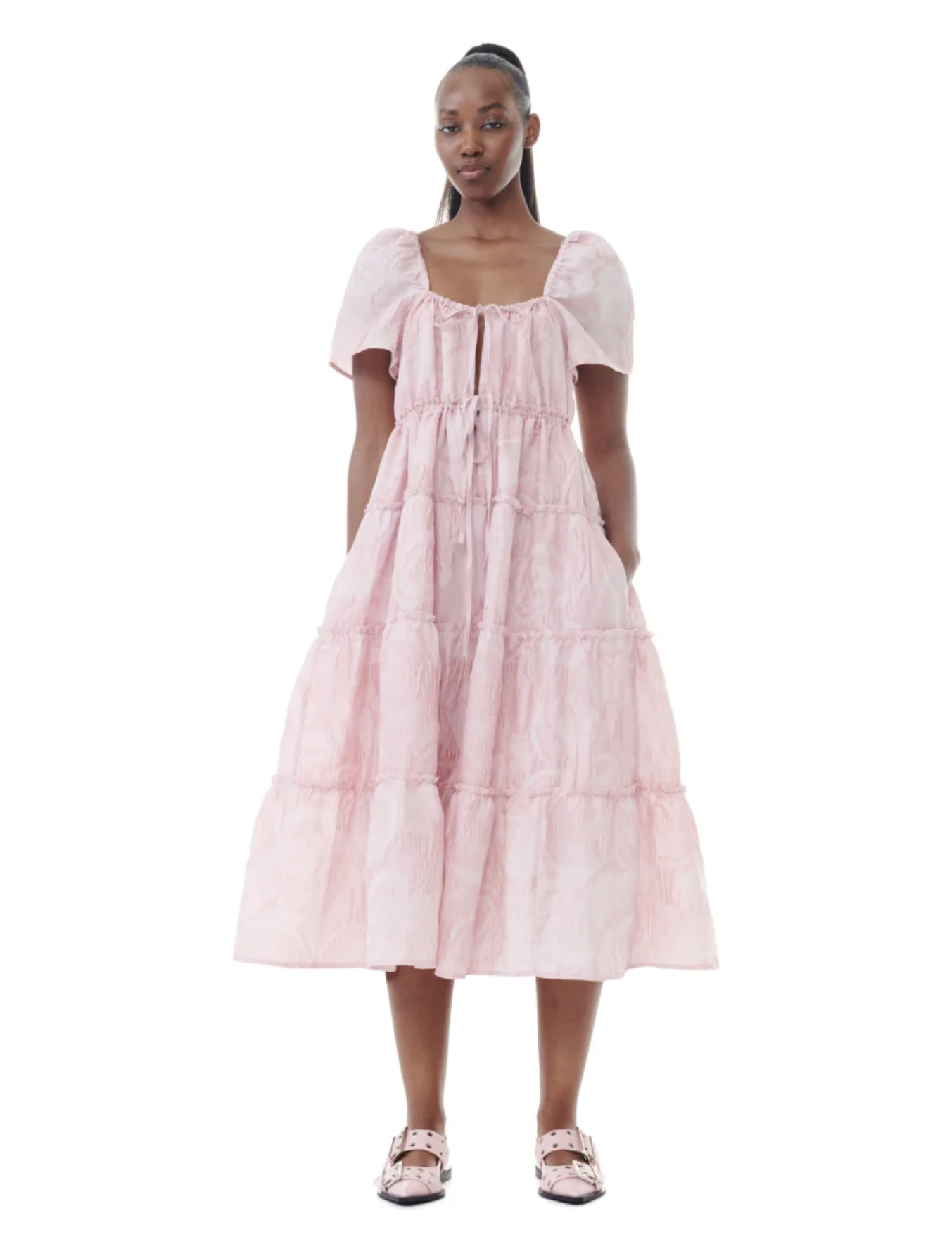 Textured Cloqué Layer Dress, pink