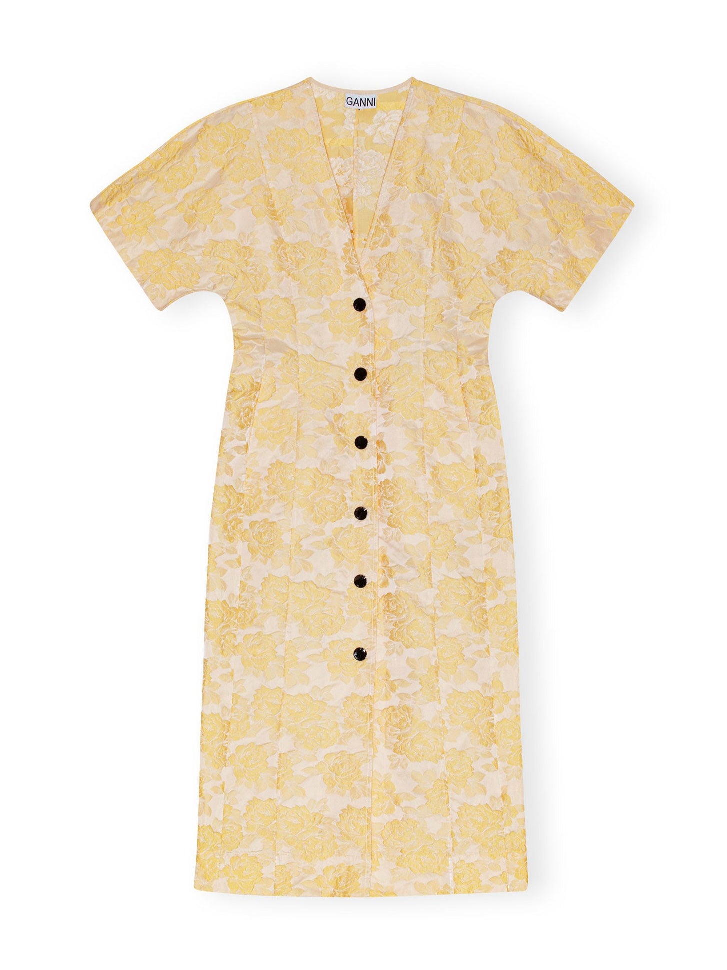 Botanical Jacquard Midi Dress, yellow