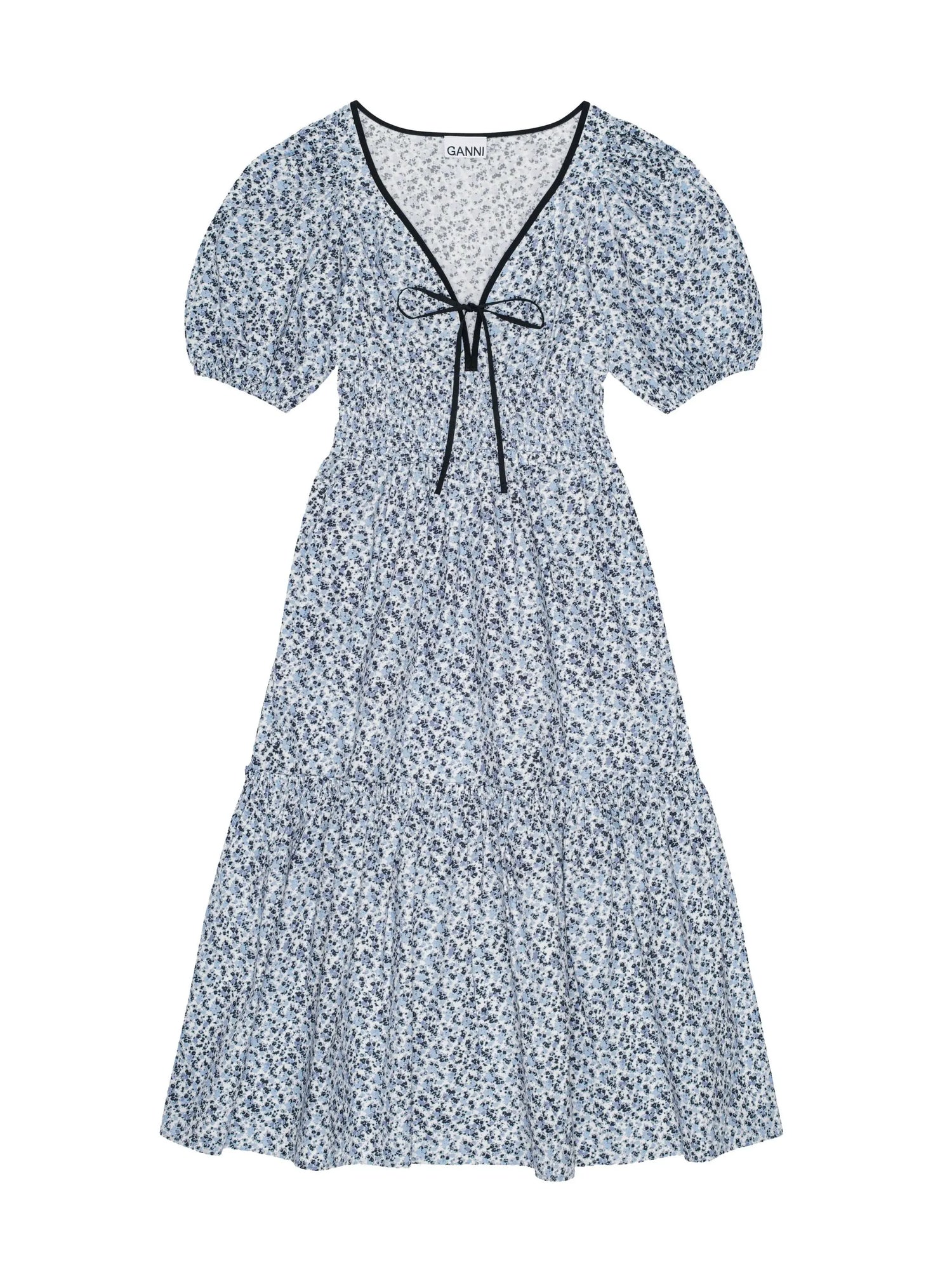 Printed Cotton Long Smock Dress, blue