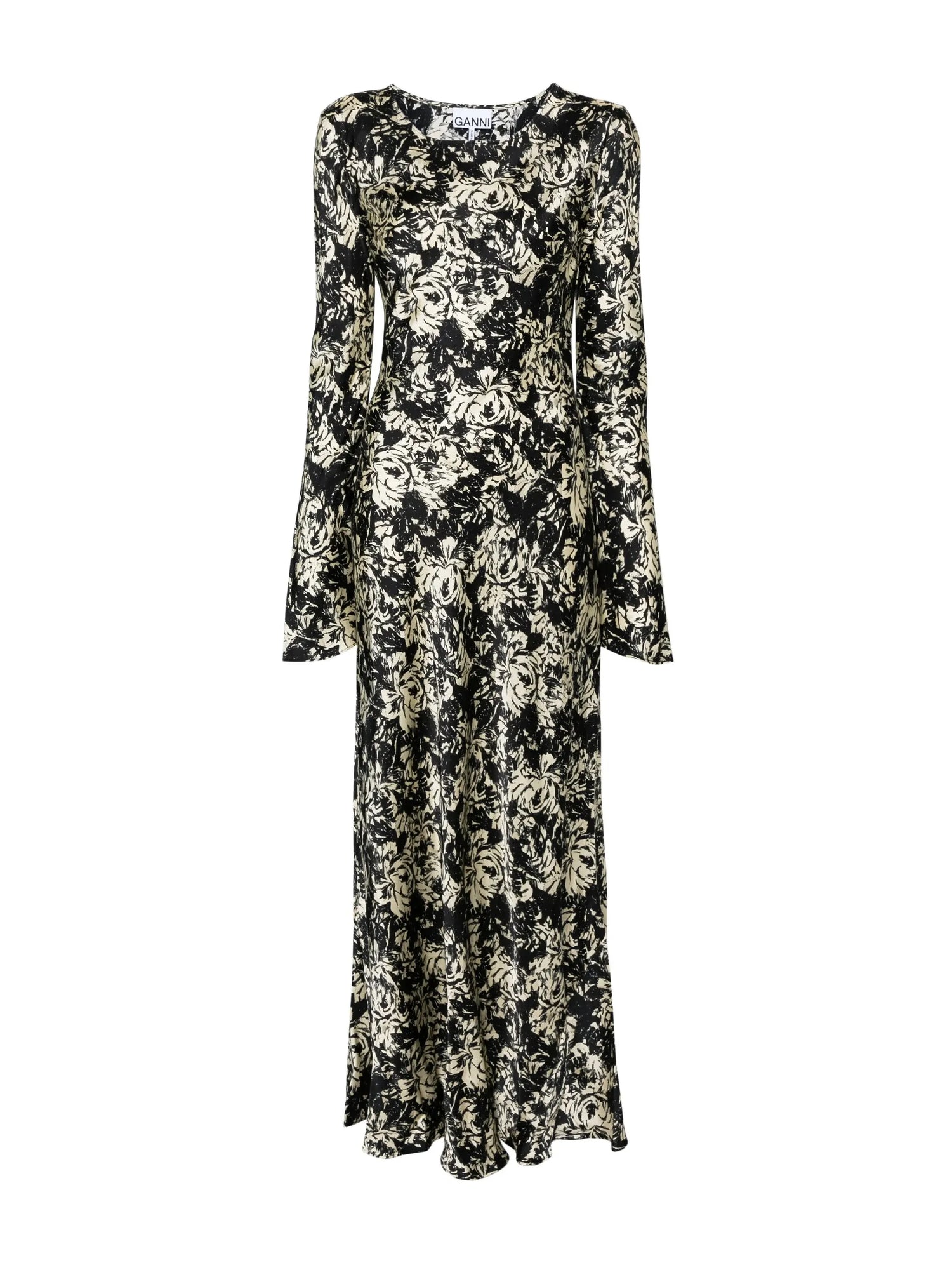 Printed Satin Maxi Dress, black/yellow