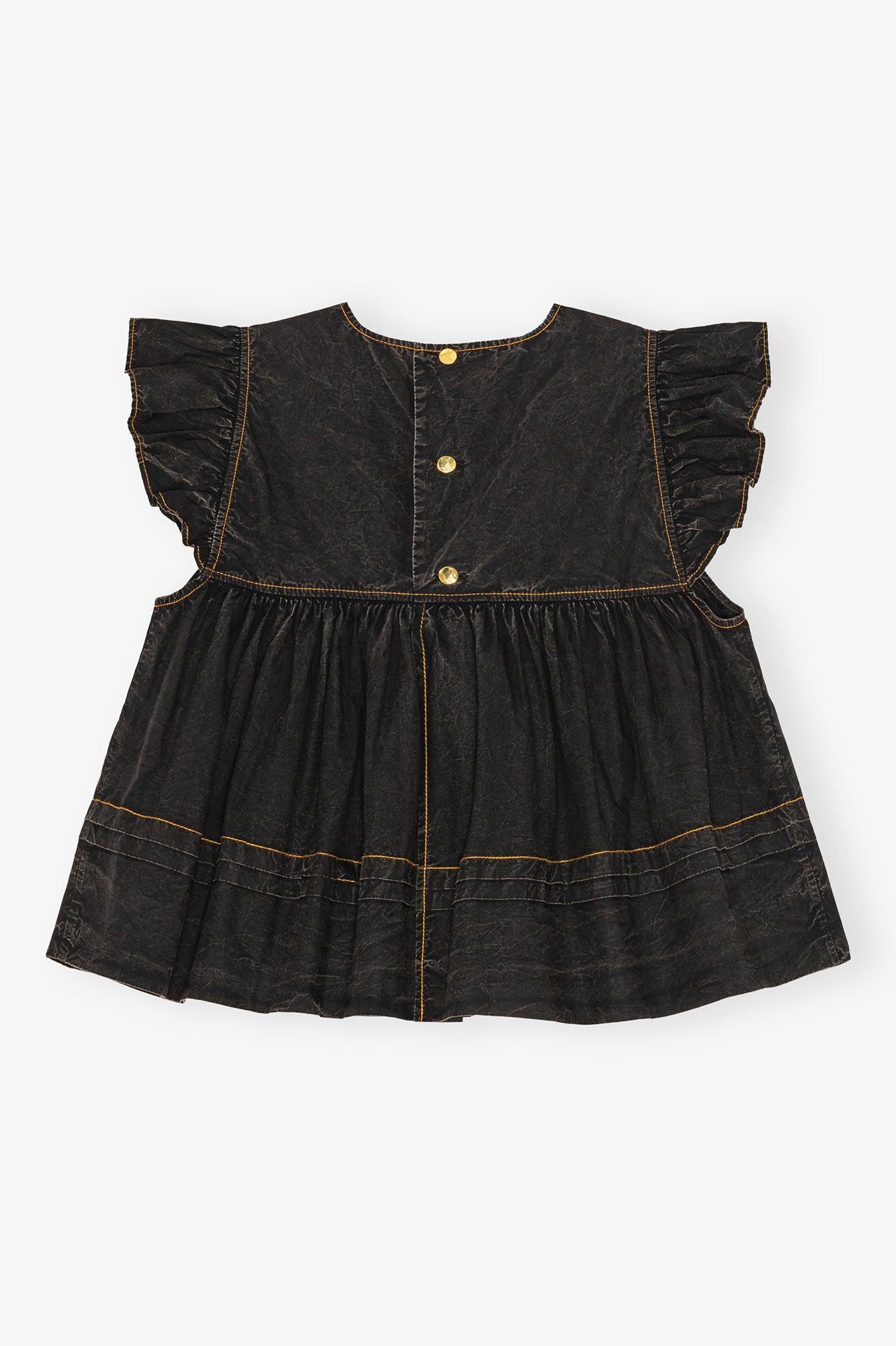 Garment Dyed Cotton Frill Sleeve Top, washed black