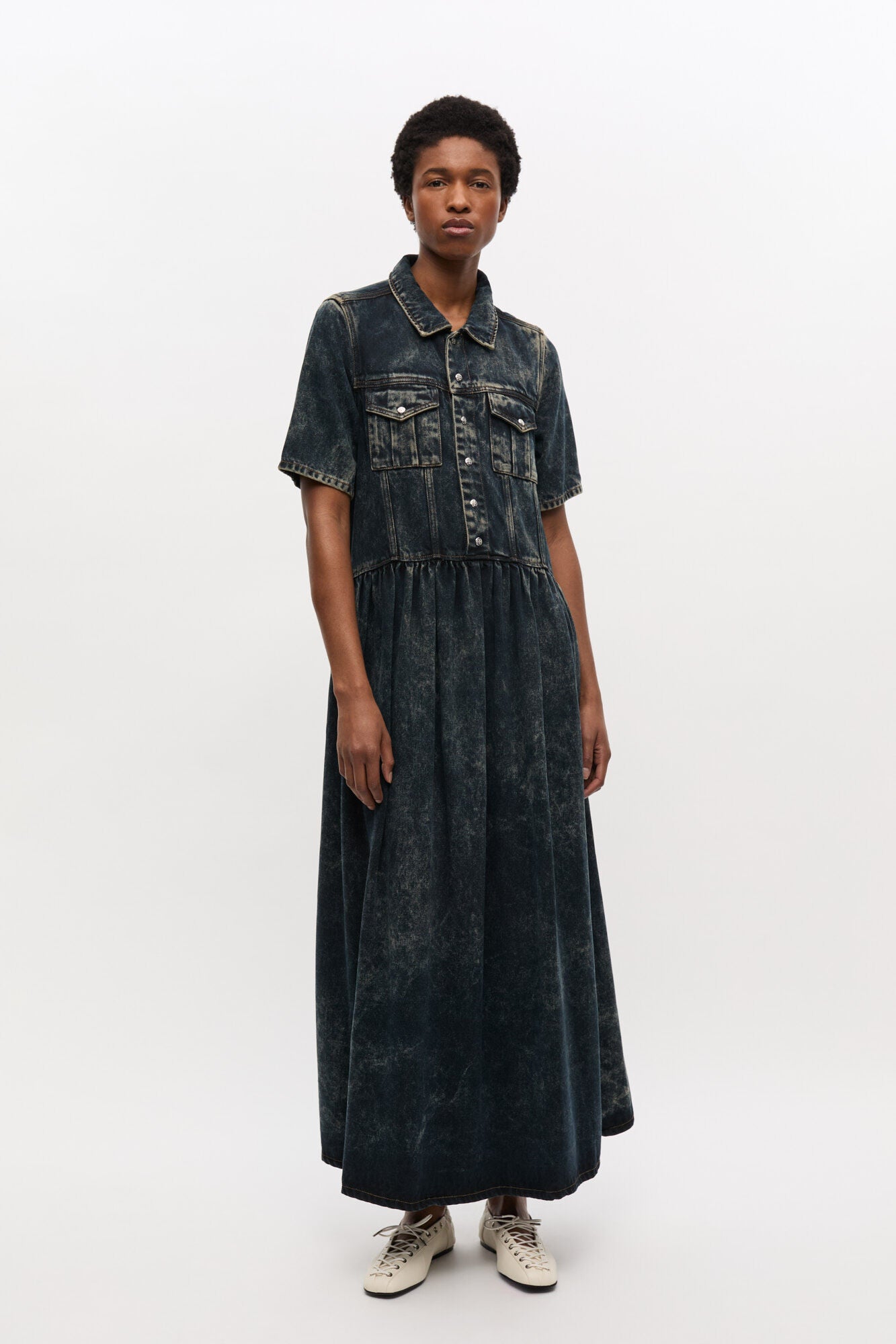 Light Denim Long Dress, washed black