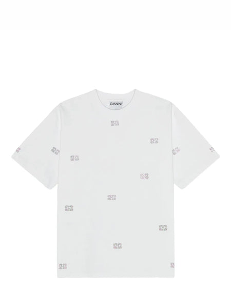 国内発送☆GANNI☆HeavyCotton Rhinestone DropShoulder T-shirt GANNI]Heavy Cotton Rhinestone Drop Shoulder T-shirt/BLACK
