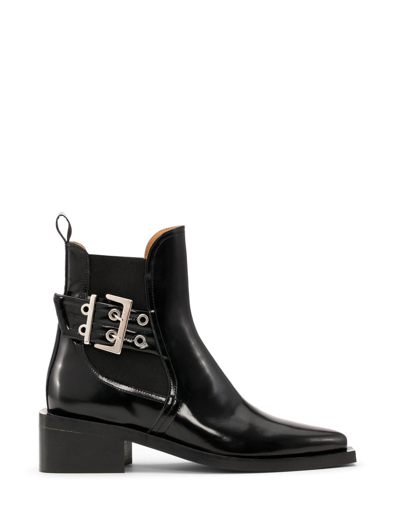 Chunky Buckle Chelsea Boot Naplack, black