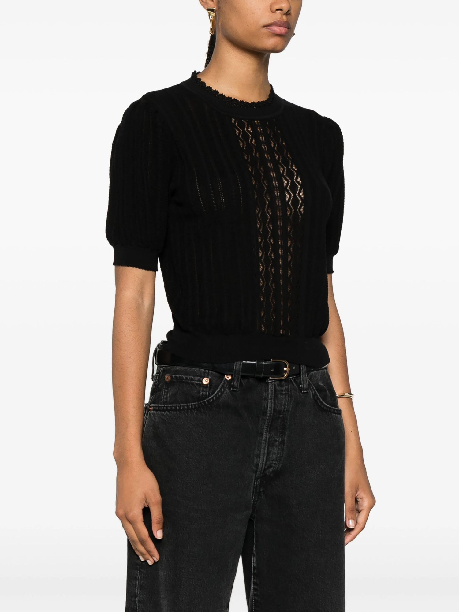 Gemma knitted short-sleeve top, black