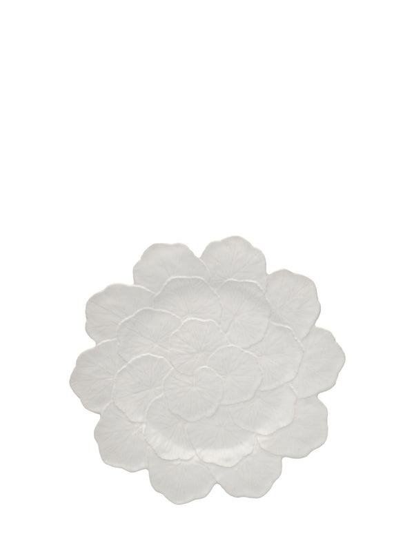 White flower-shaped plate on a white background