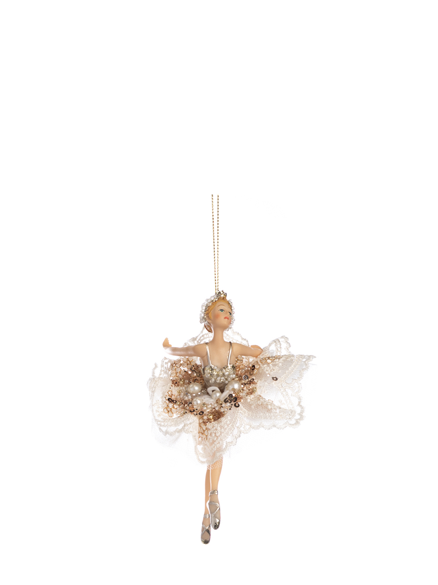 Ballerina Lace Ornament in Leap, White/Silver