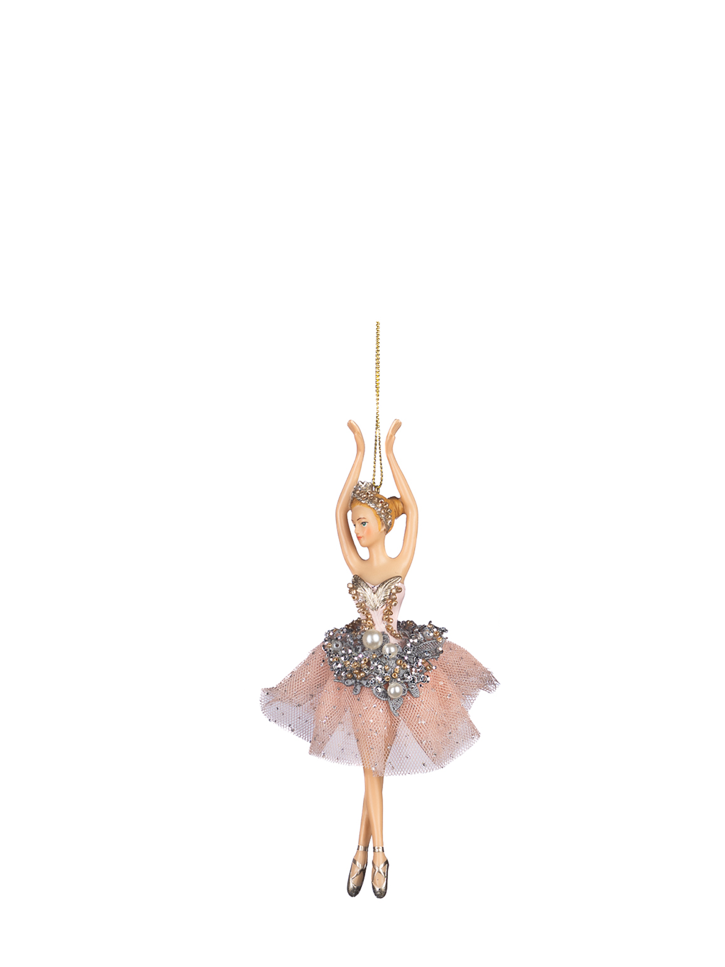 Ballerina Ornament in 5th Position Pink/Silver