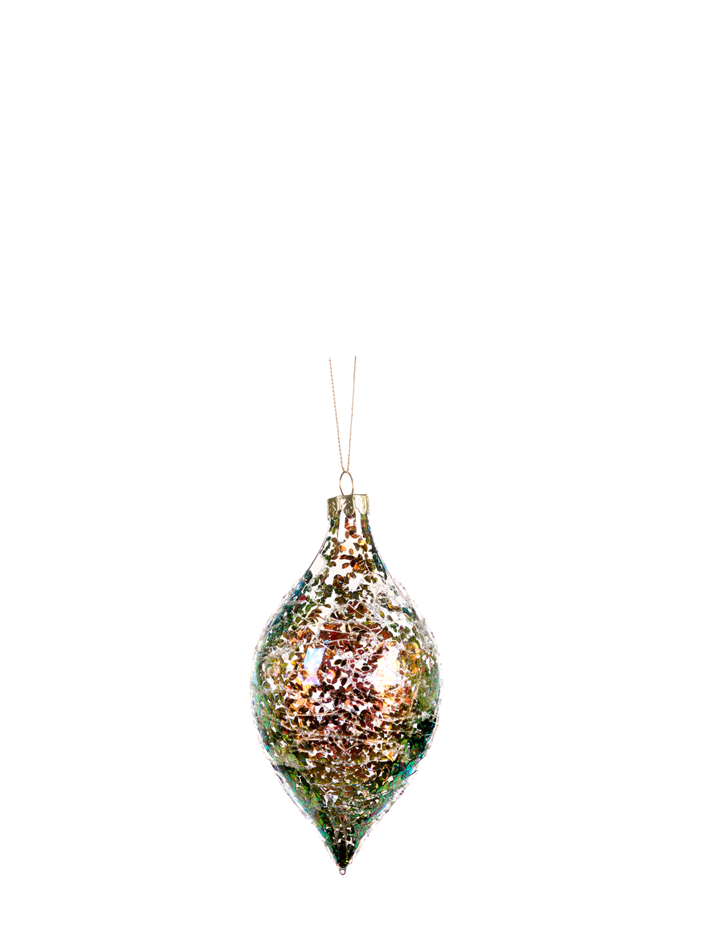 Bronzed Green Foil Glass Ornament, Droplet