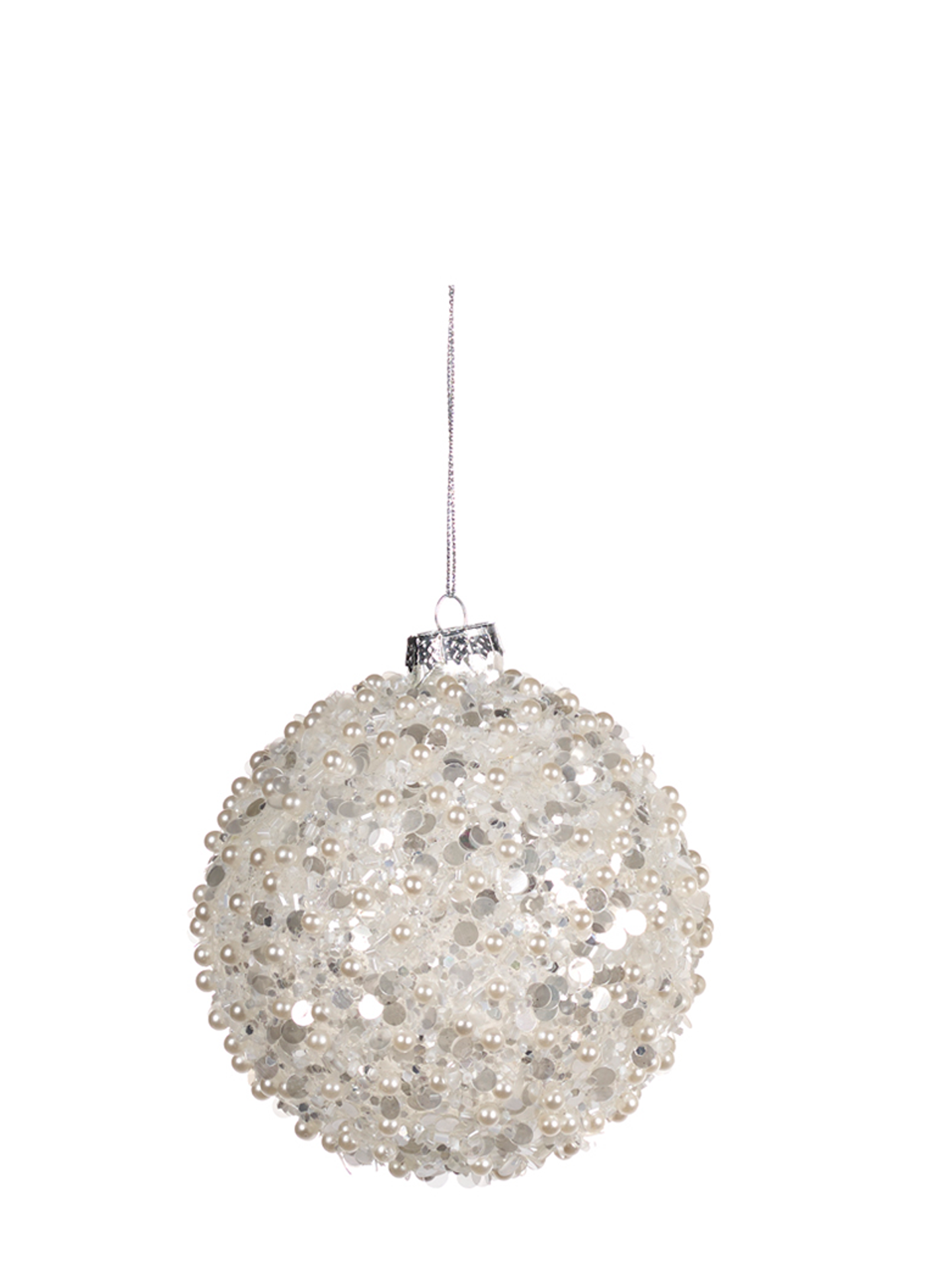 White Pearl Covered Glass Ornament, Bauble