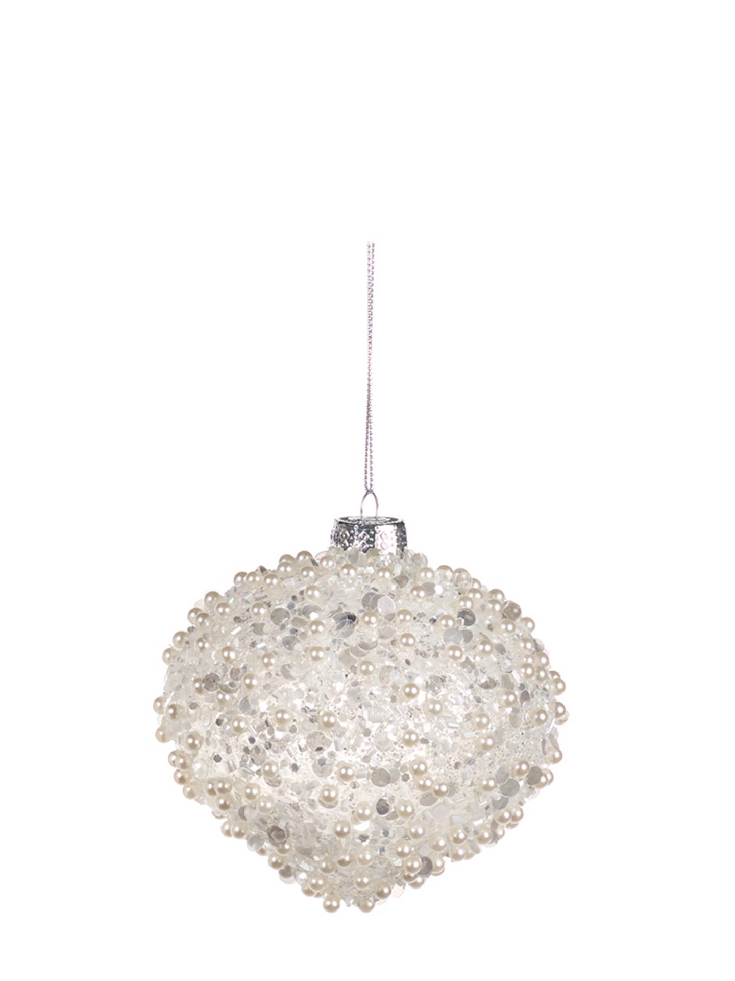 White Pearl Covered Glass Ornament, Onion