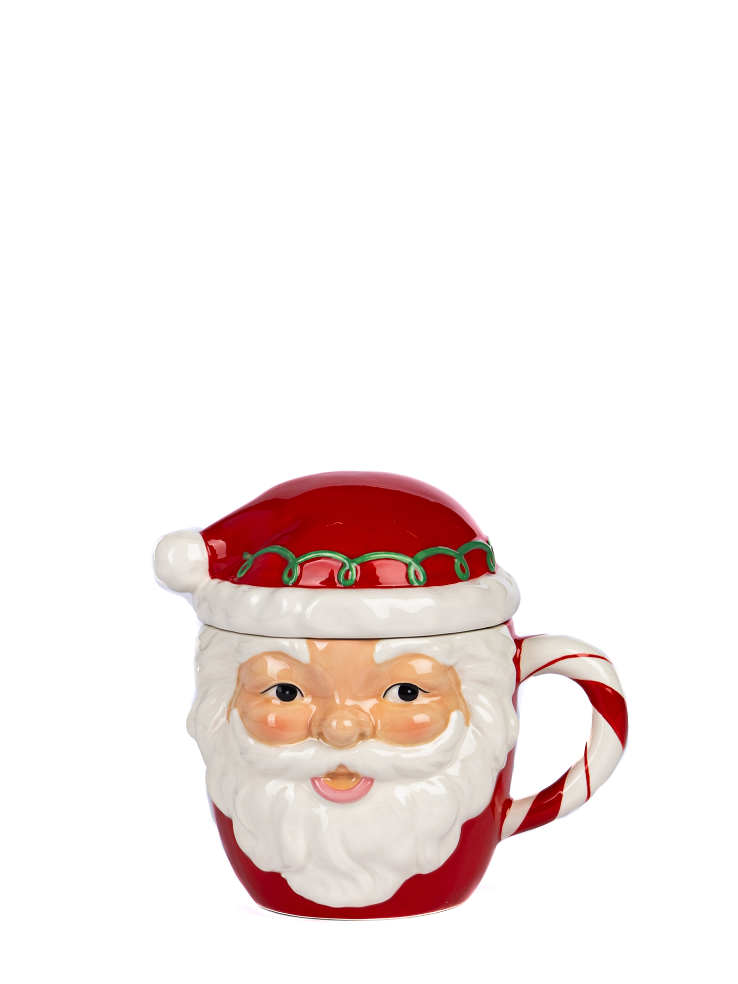 Candy Cane Santa Dolomite Mug with Lid, Red