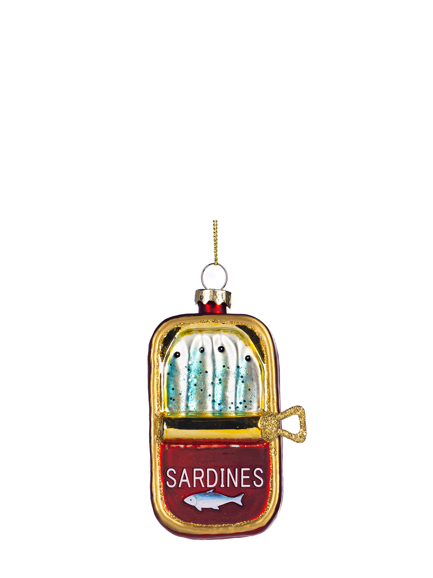 Can of Sardines Glass Ornament, Gold/Red