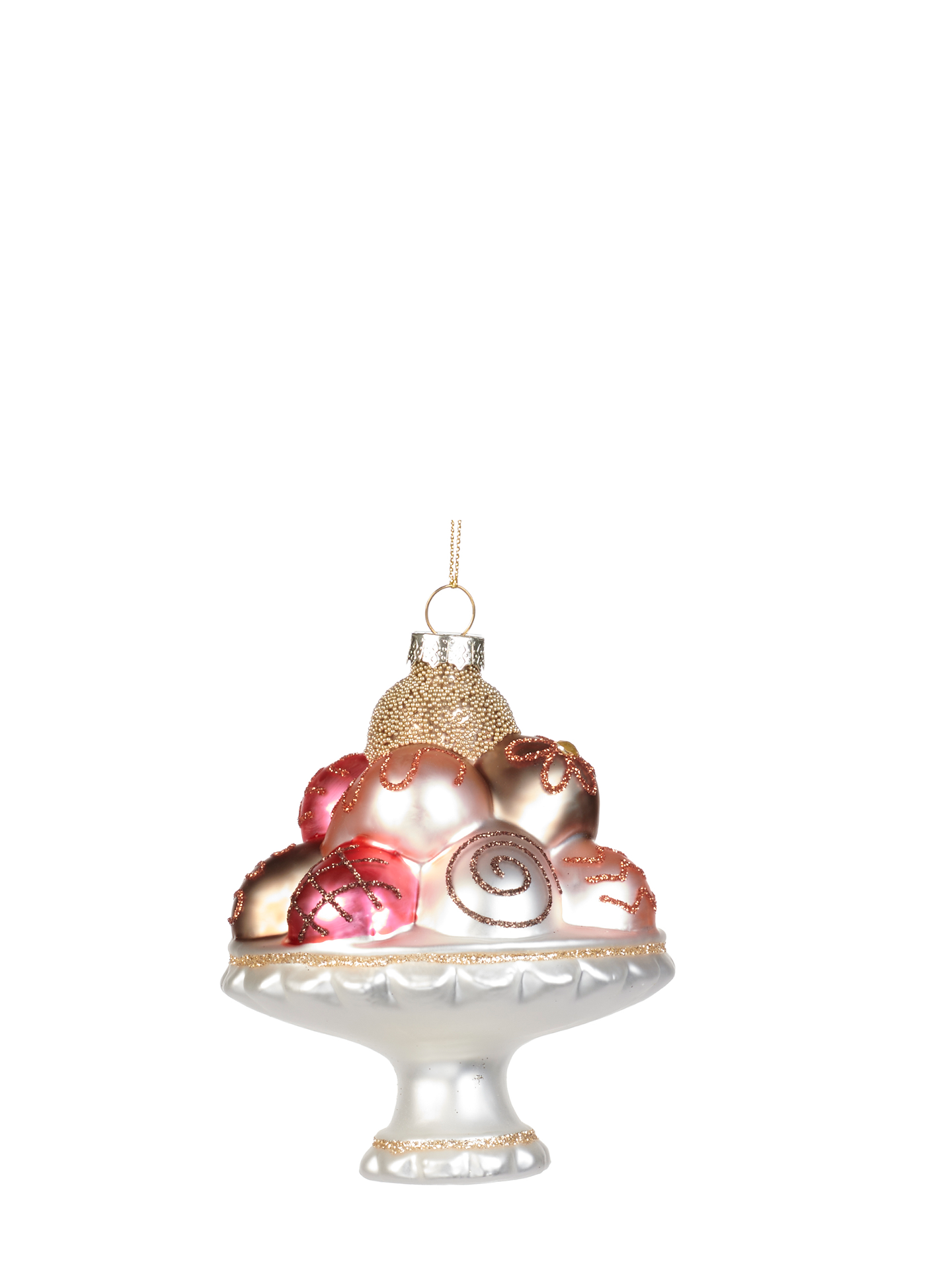 Chocolate Bonbon on Stand Glass Ornament, Pink/White