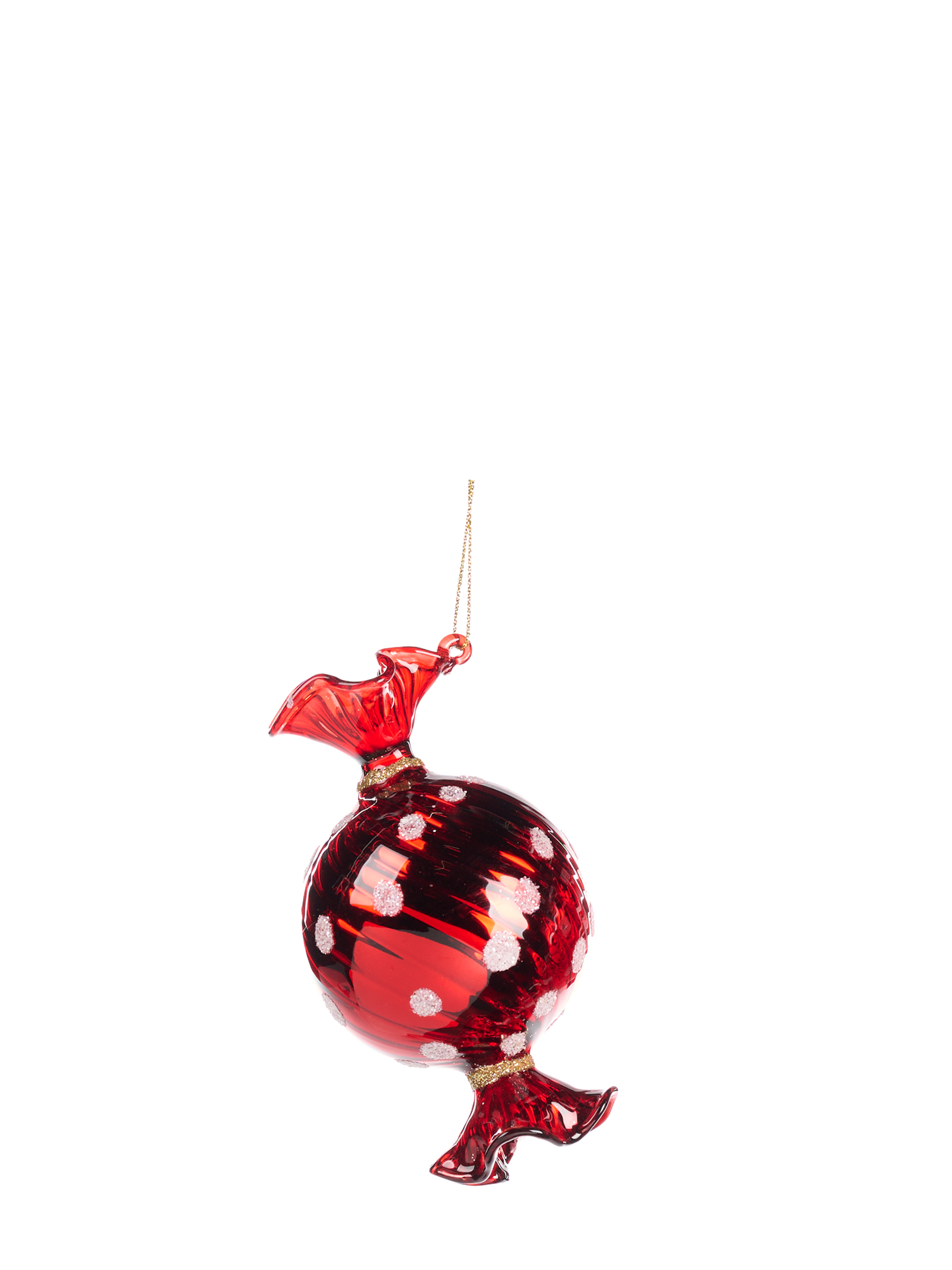 Dotted Candy Wide Glass Ornament, Red/White