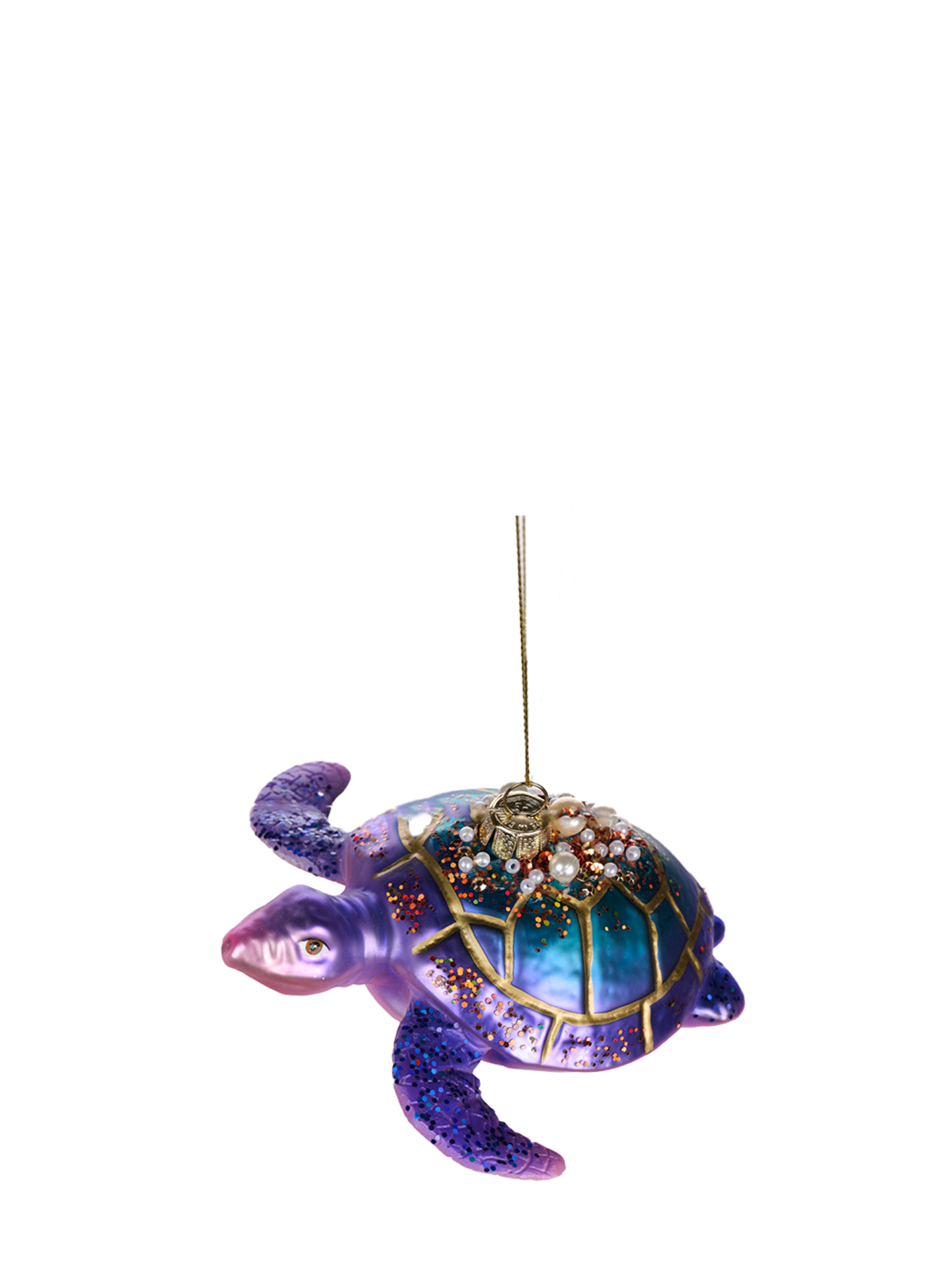 Pearl Turtle Glass Ornament, Blue