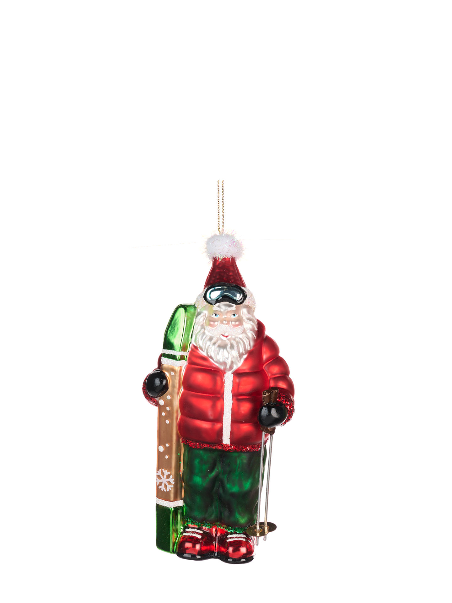 Santa with Skis Glass Ornament, Red