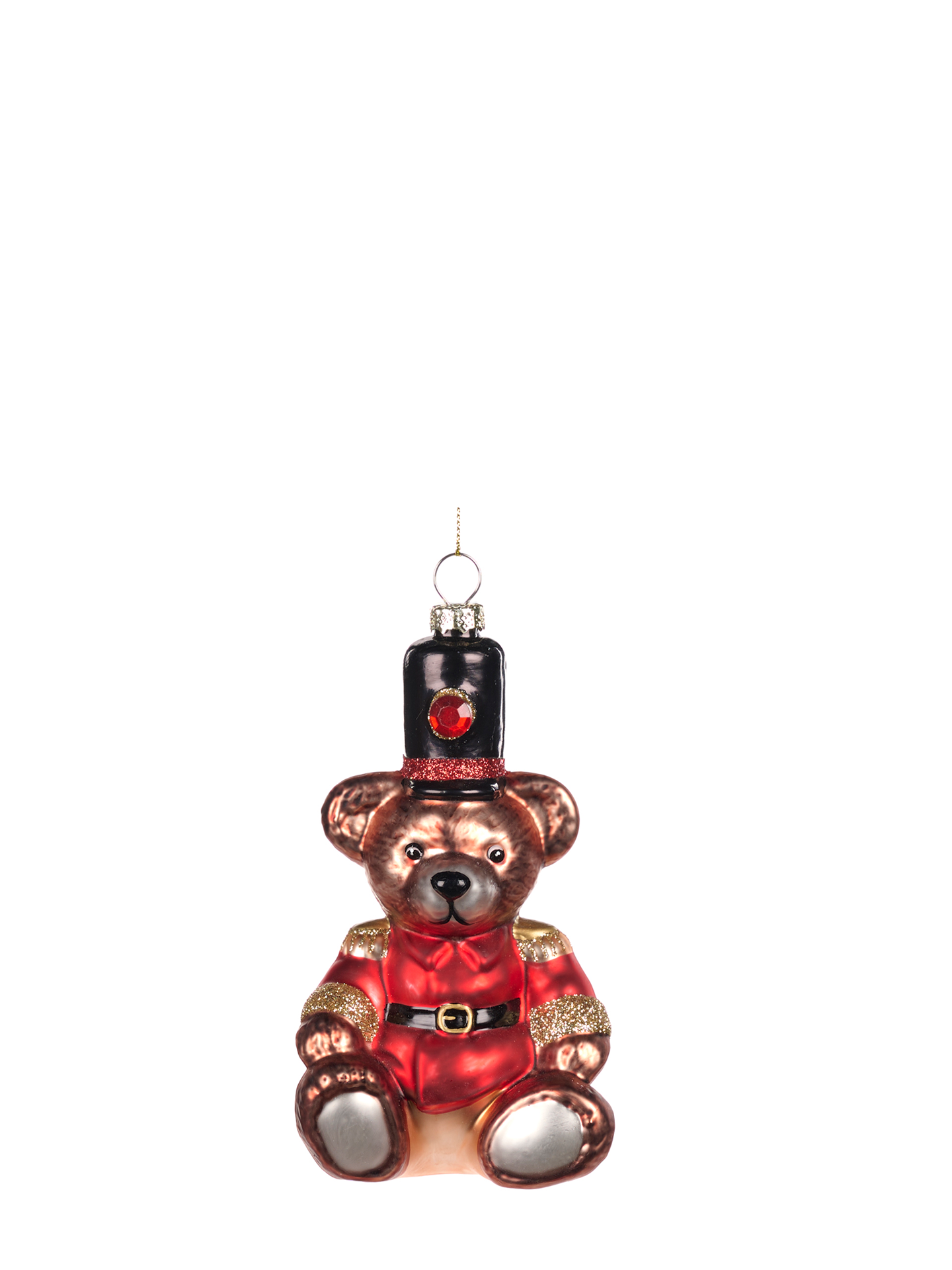 Toy Soldier Bear Glass Ornament, Red/Brown/Black