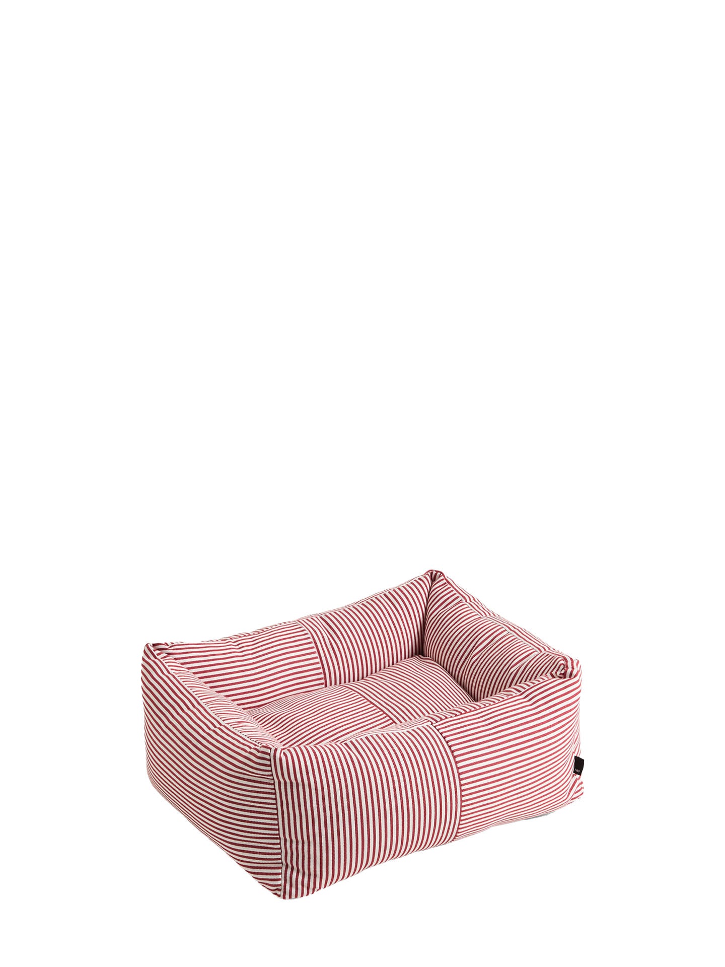 A rectangular dog bed with a pink and white striped fabric, shown on a plain white background.