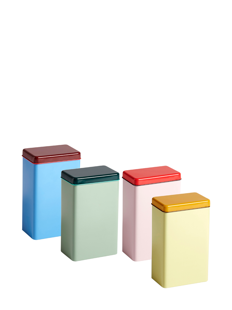 Tin by Sowden, blue, green, yellow or pink