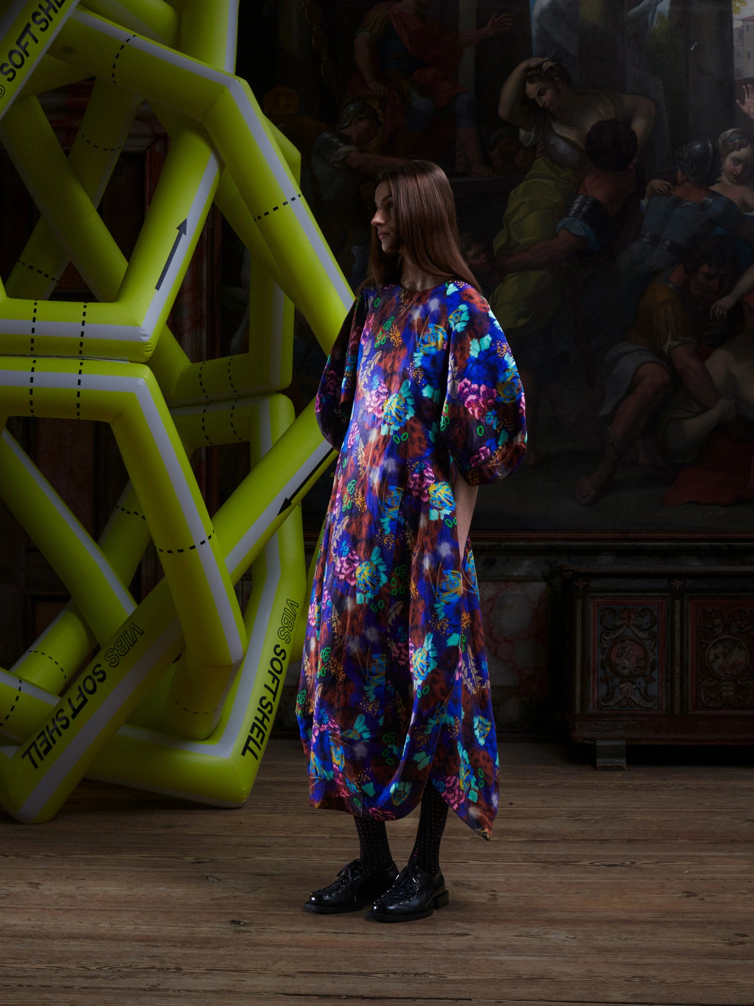 Double bass dress, multicolour print