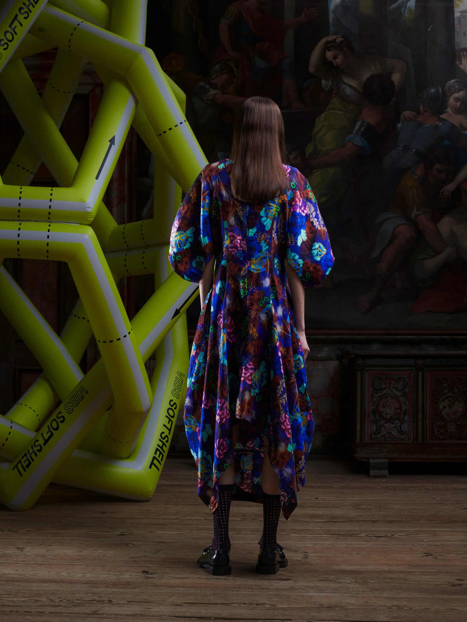 Double bass dress, multicolour print