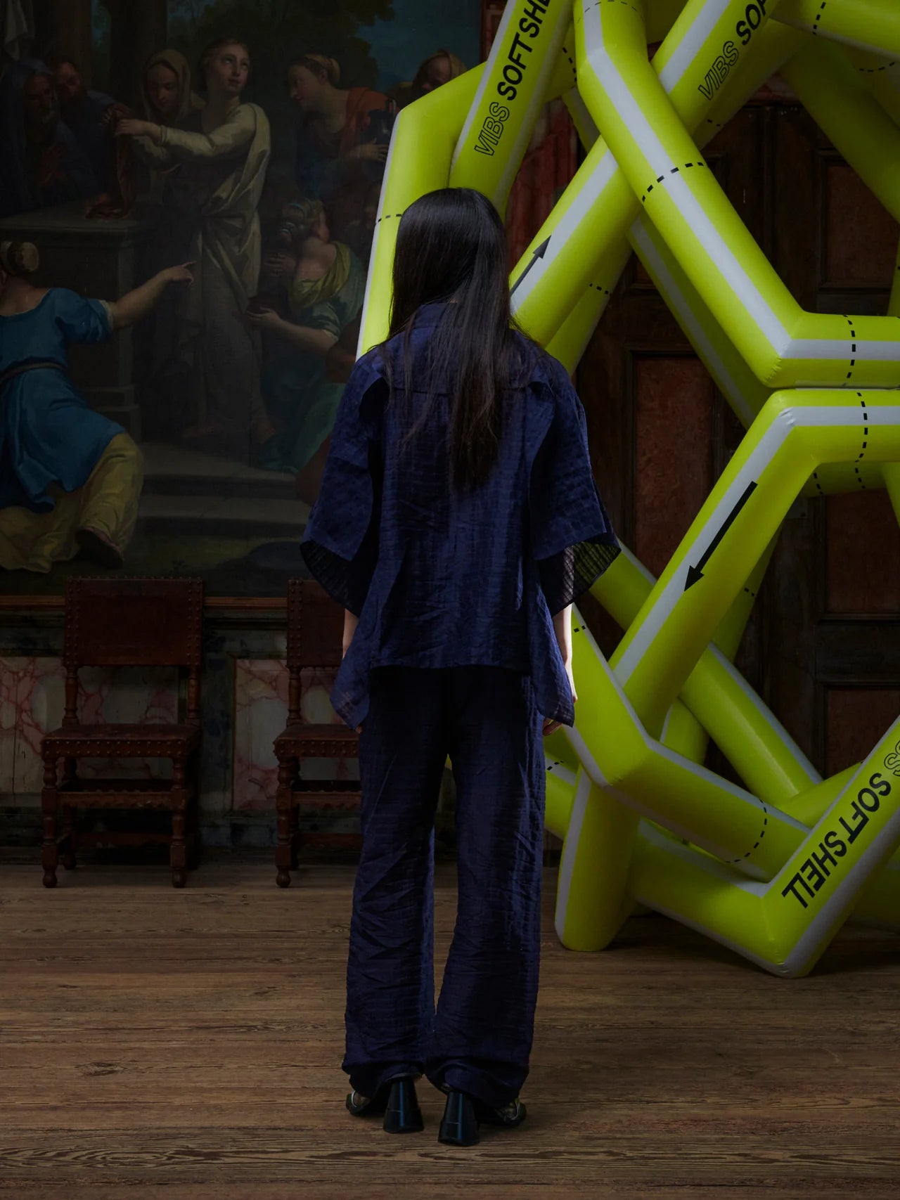 Square shirt in silk-linen, navy