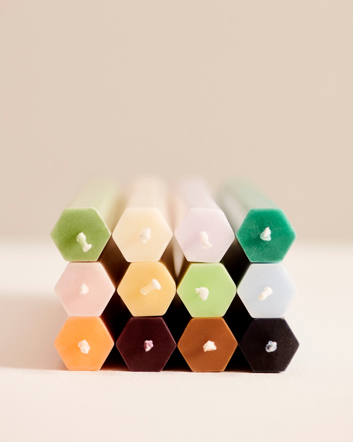 Hexagon candle set of 4, 3 colour combos