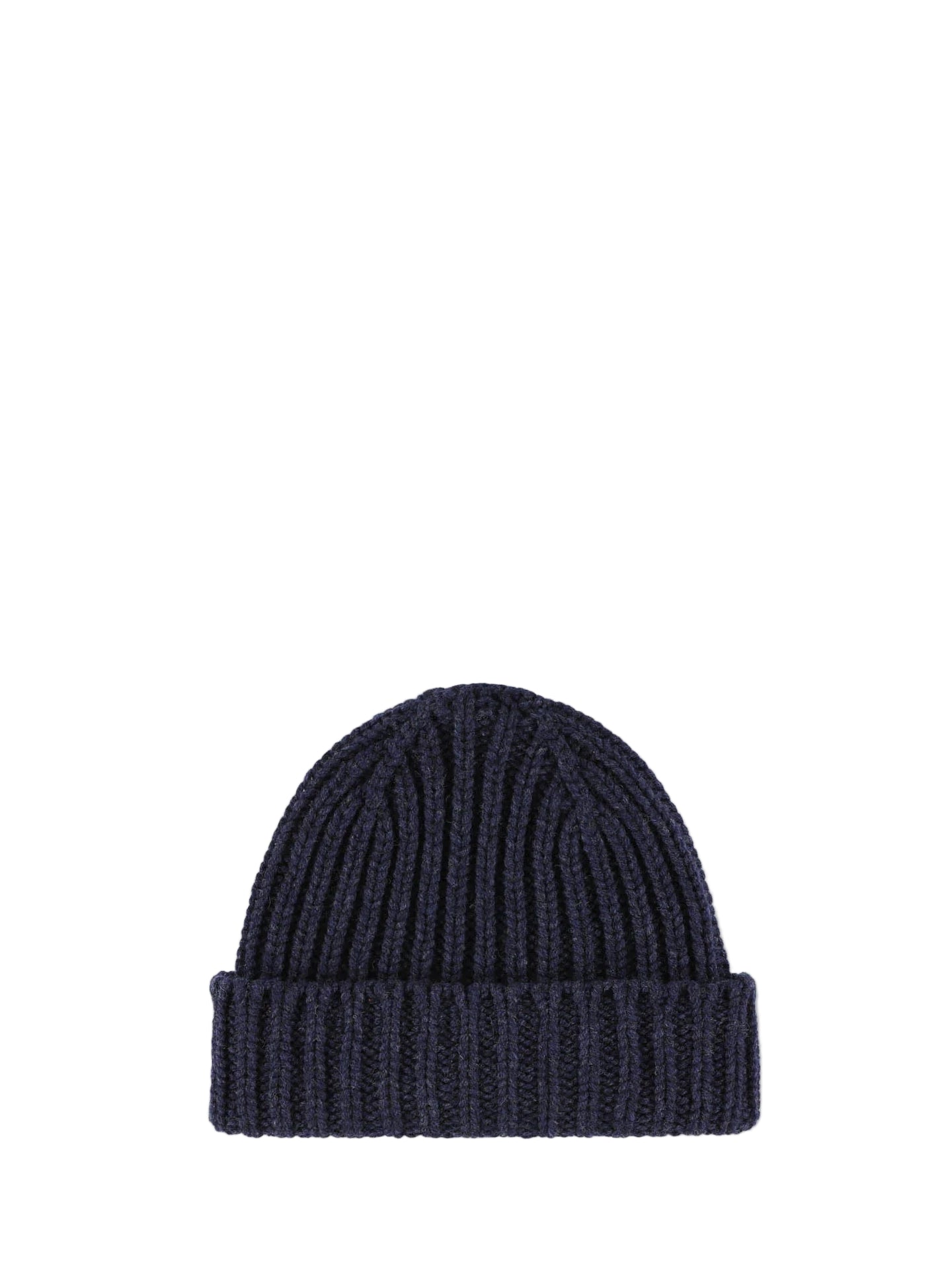 Navy blue knit beanie on a light gray background
