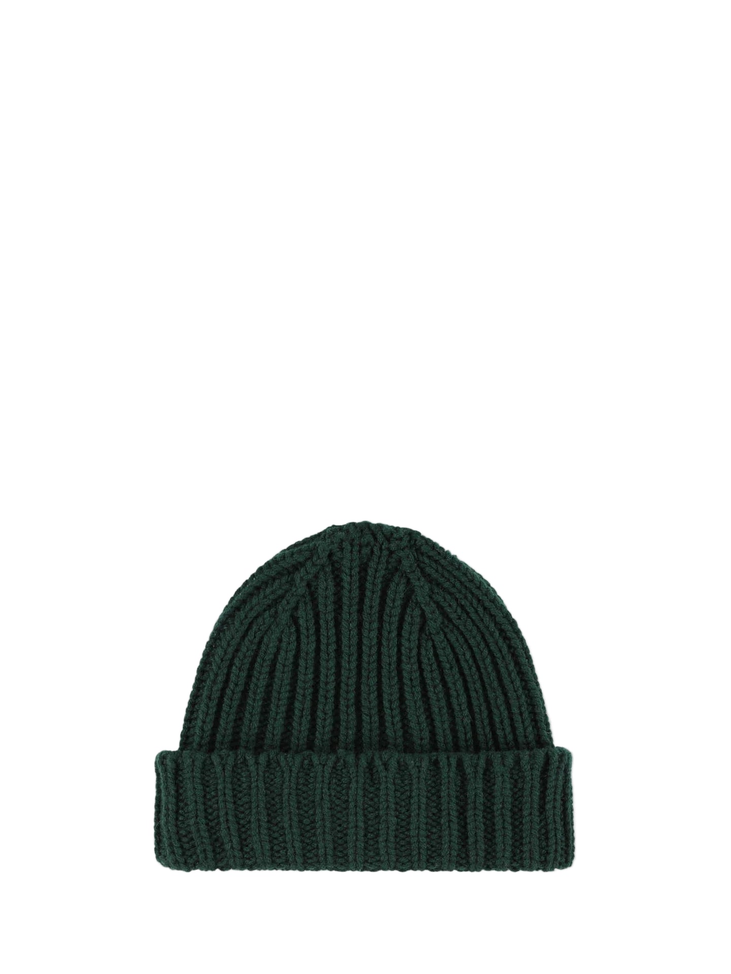 Green knit beanie on a white background
