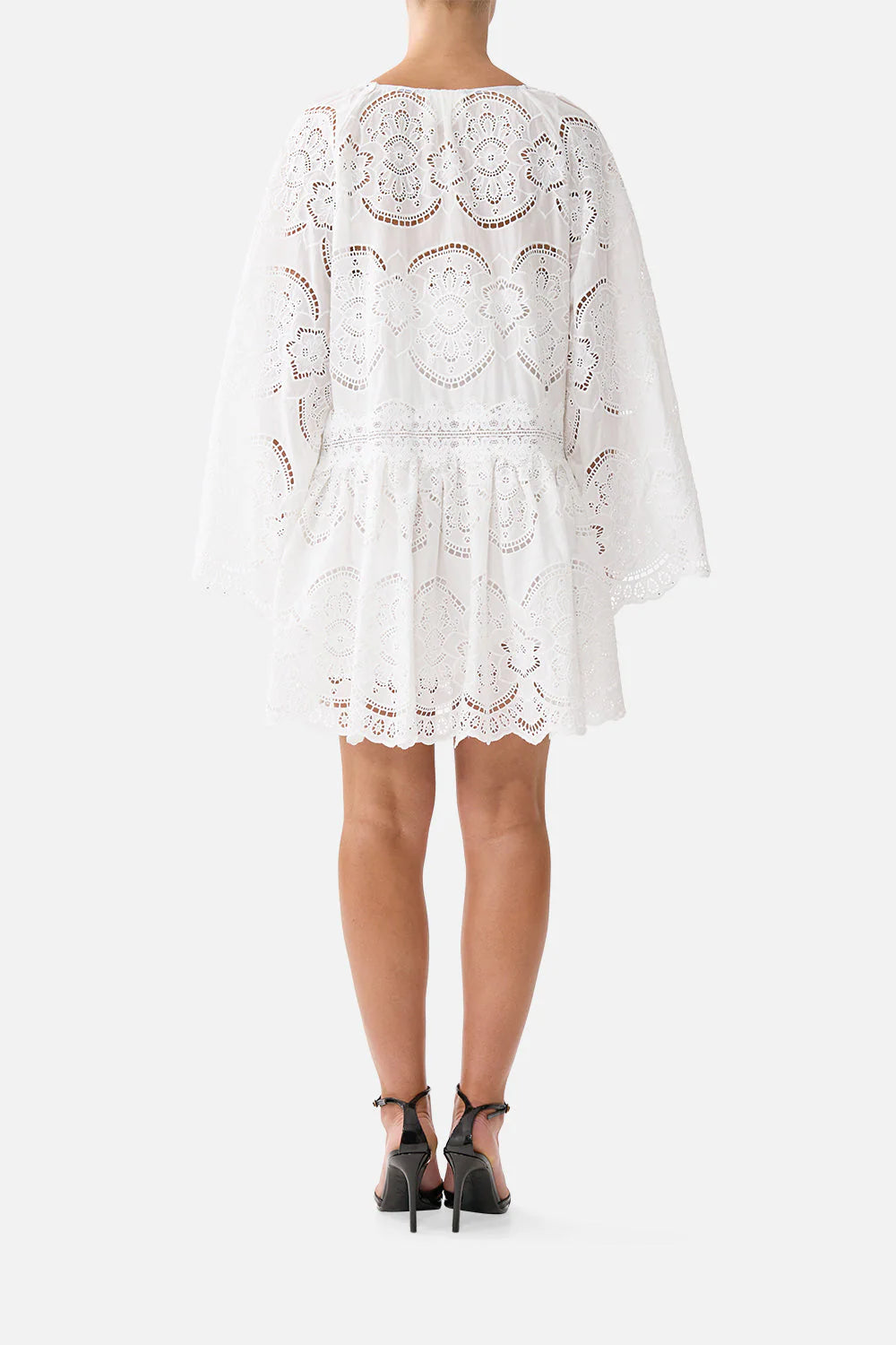 Tiled wonderland relaxed lace dropped waist short dress, white