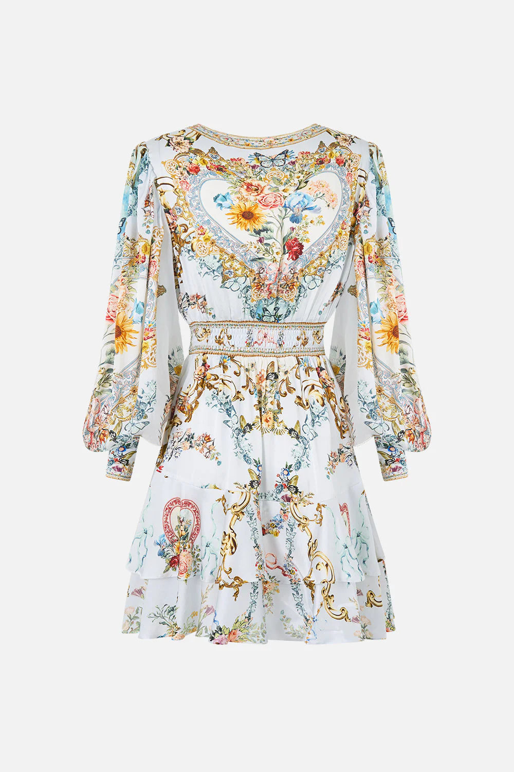 Seville sweetheart button front frill dress, light blue-multicolour