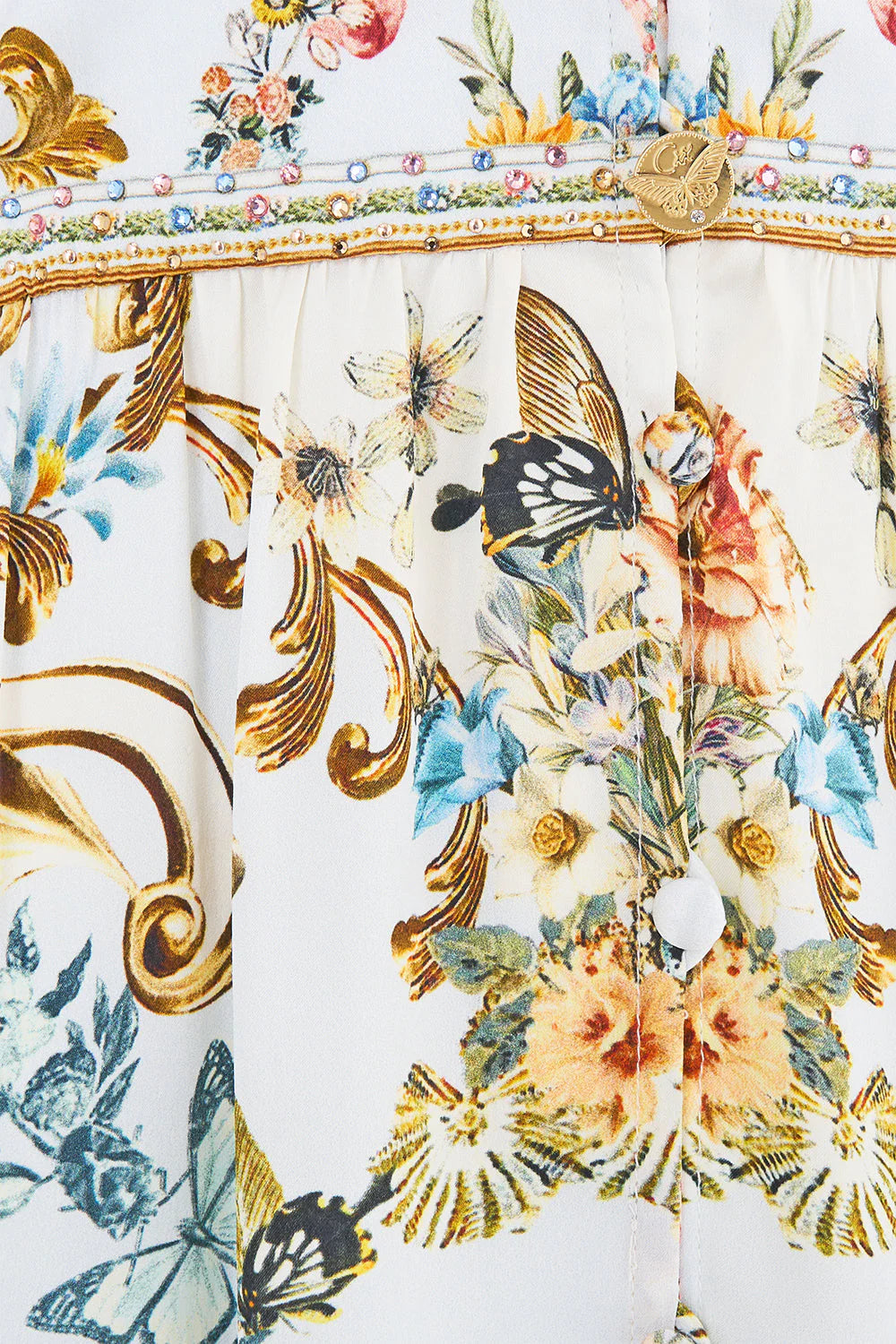 Seville sweetheart button front frill dress, light blue-multicolour